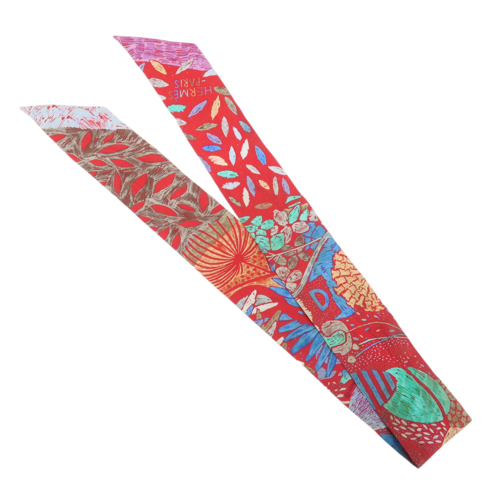 HERMES Twilly Silk 100% Scarf Chacun Fait Son Nid Red