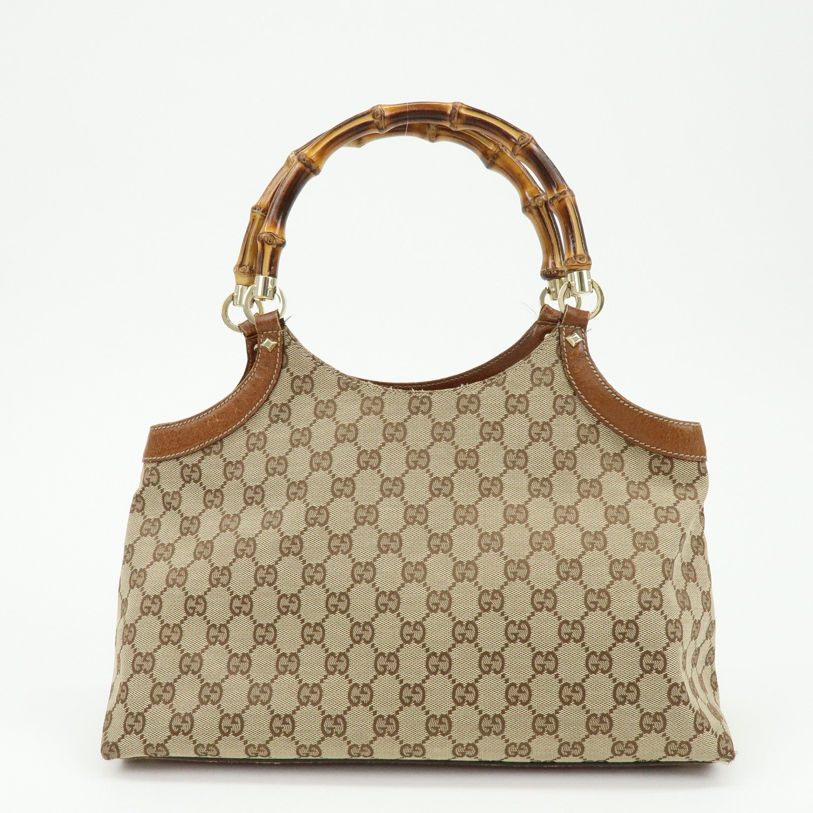 GUCCI Bamboo GG Canvas Leather Tote Bag Hand Bag Brown Beige 137395