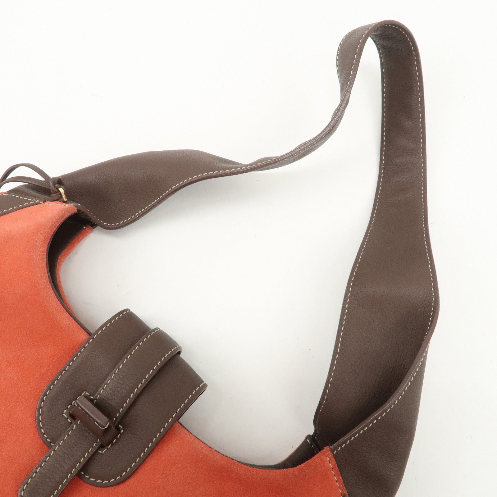 LOEWE Leather Suede Shoulder Bag Hand Bag Brown Red Gold HDW