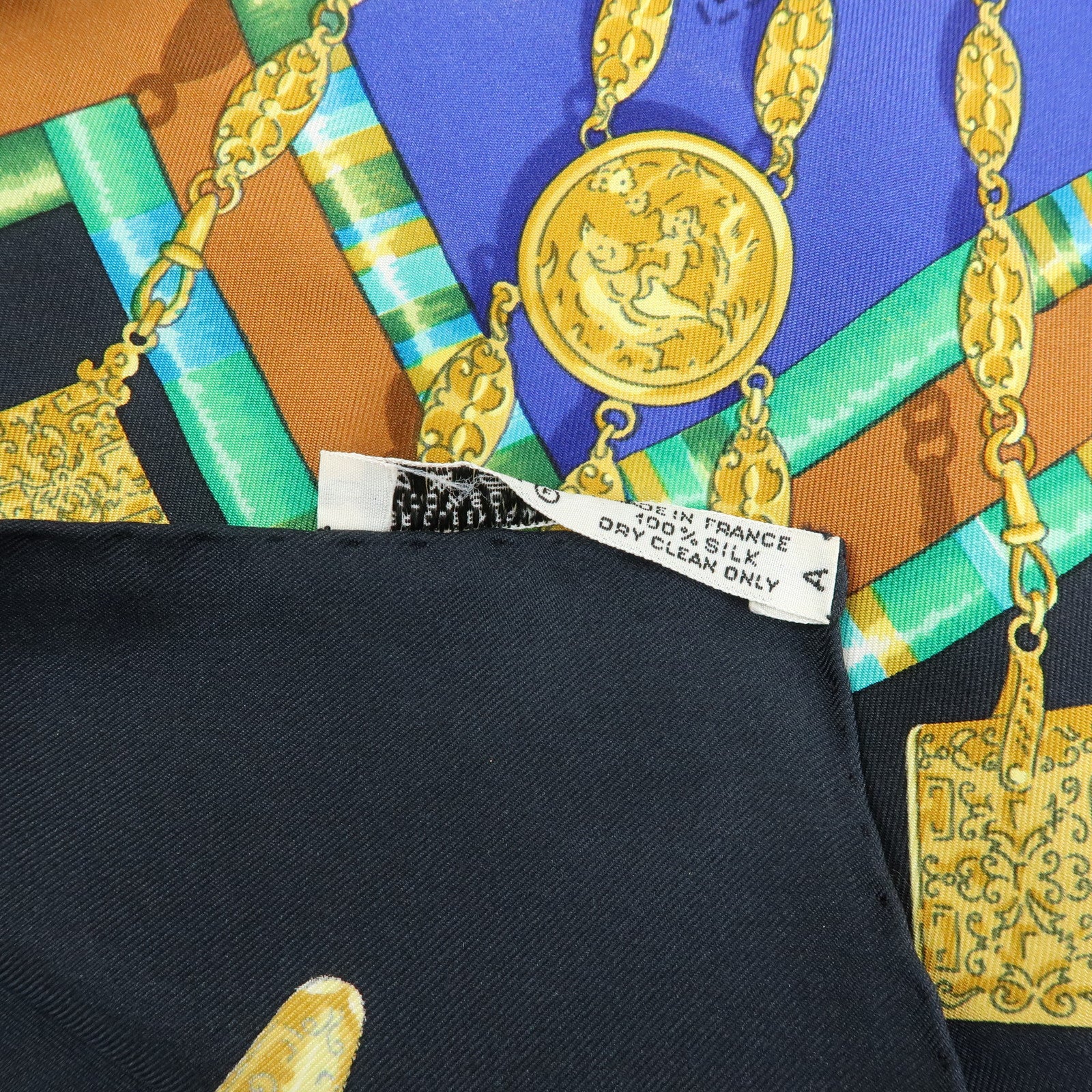 HERMES Carre 90 Silk 100% Scarf Petite main Black Multicolor