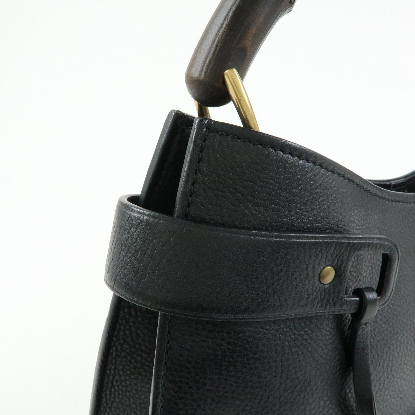 GUCCI Bamboo Leather Bamboo Hand Bag Black 109136