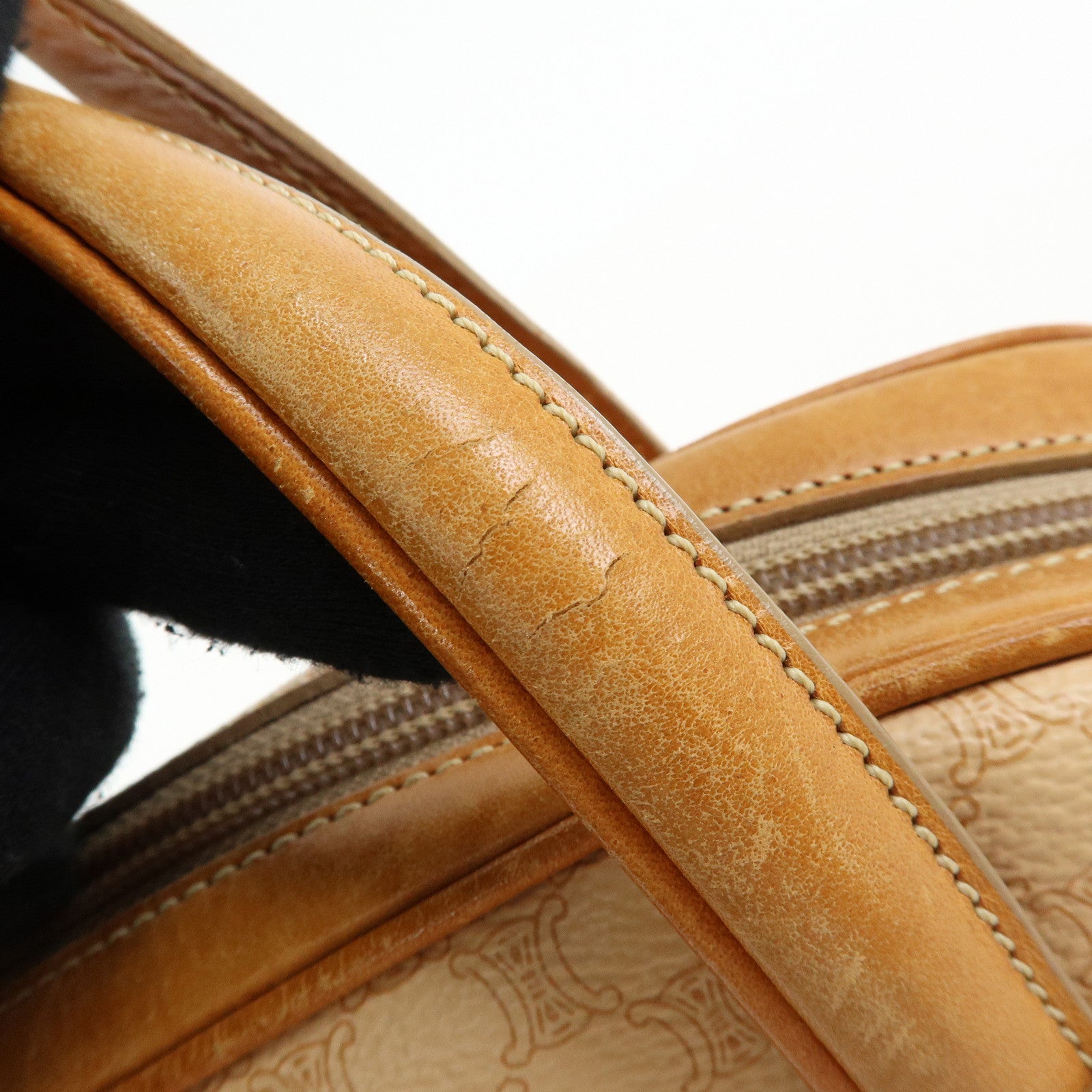 CELINE Macadam PVC Leather Hand Bag Boston Bag Beige Camel