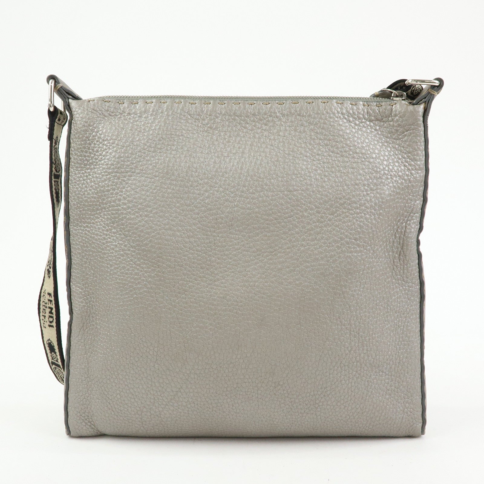 FENDI Selleria Leather Shoulder Crossbody Bag Metallic Grey 8BT109