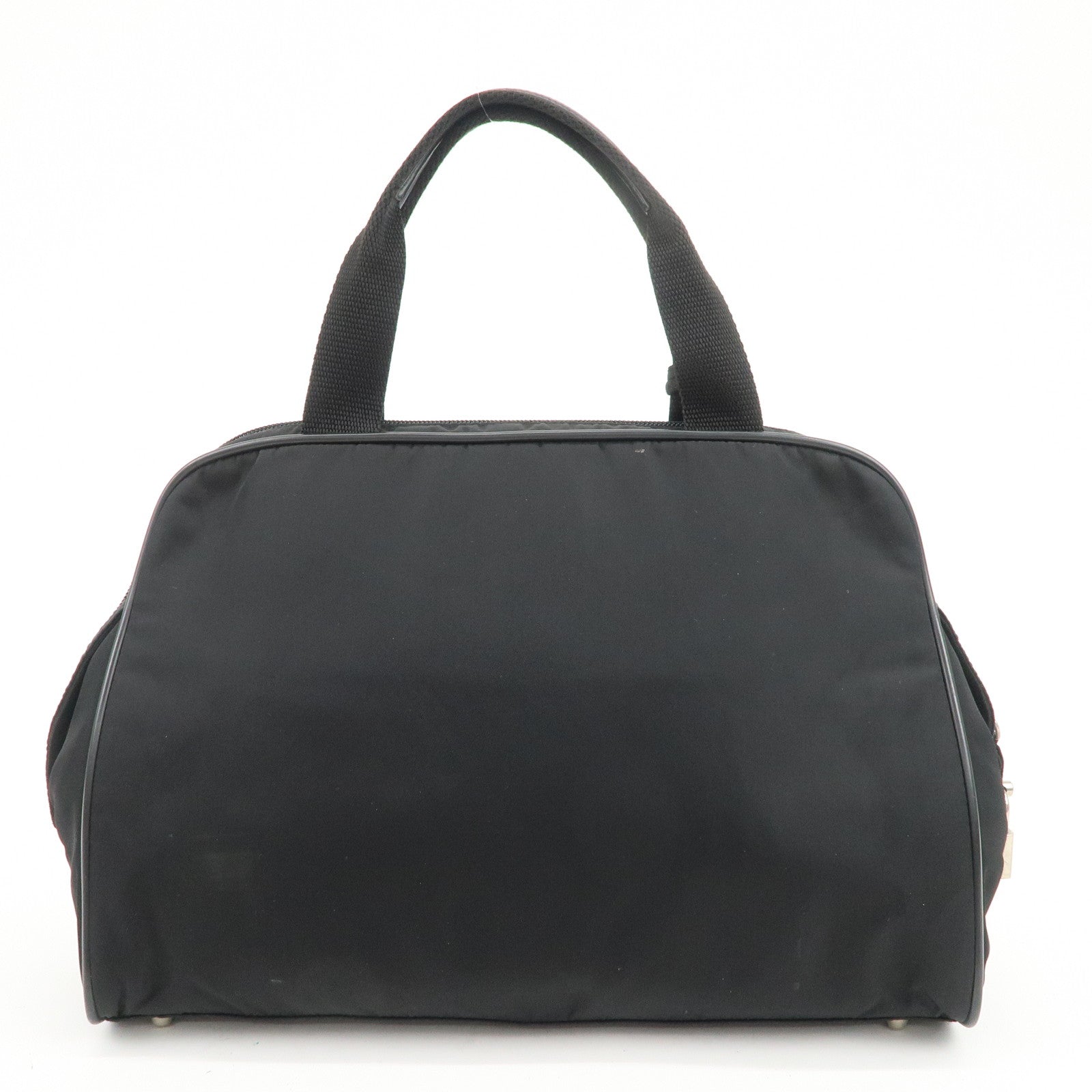 PRADA Triangle Logo Nylon Leather Hand Bag Boston Bag Black