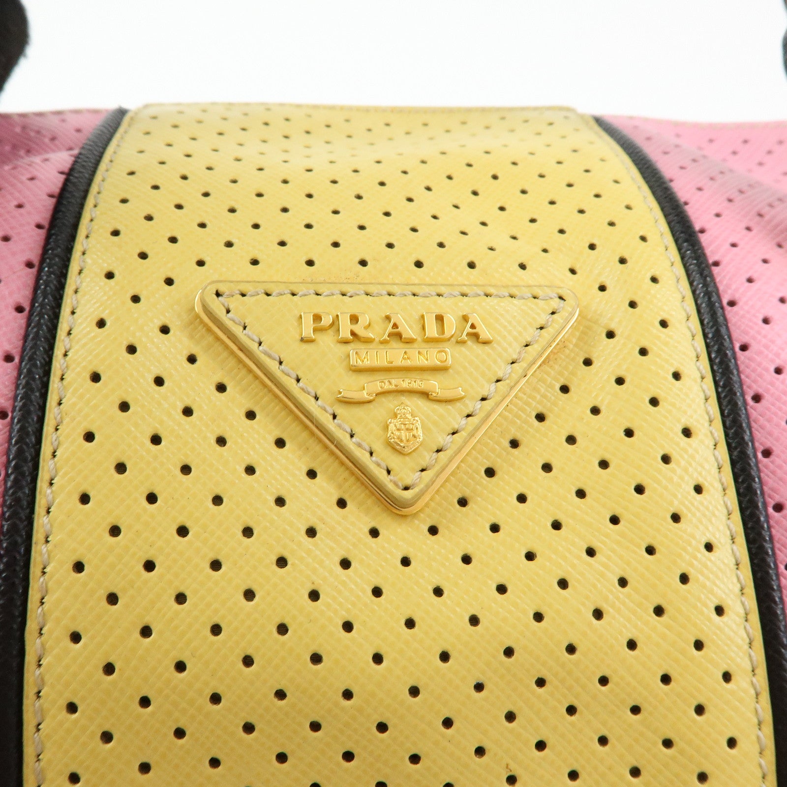 PRADA Triangle Logo Saffiano Punching Leather 2 Way Hand Bag BL0655