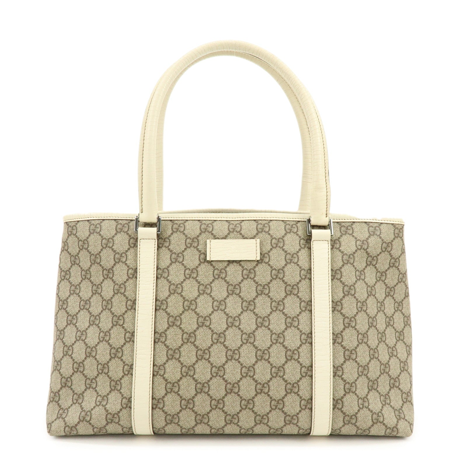 GUCCI GG Canvas Leather Shoulder Bag Tote Bag Beige White 114595