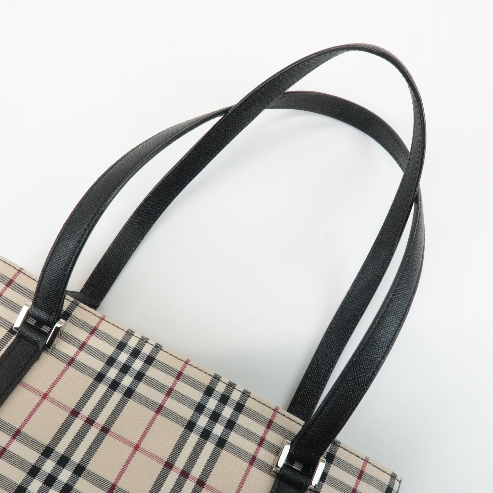 BURBERRY Nova Plaid Canvas Leather Tote Bag Shoulder Bag Black Used