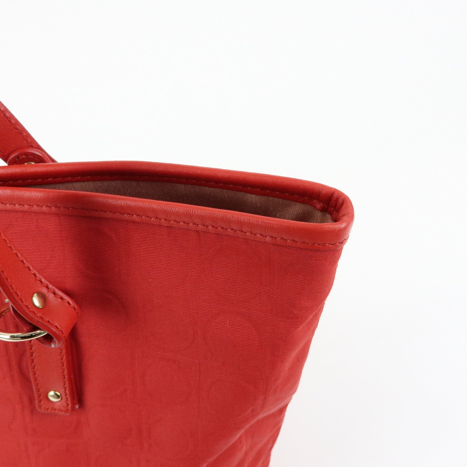 Ferragamo Gancini Canvas Leather Tote Shoulder Bag OSAKA 2004 Red
