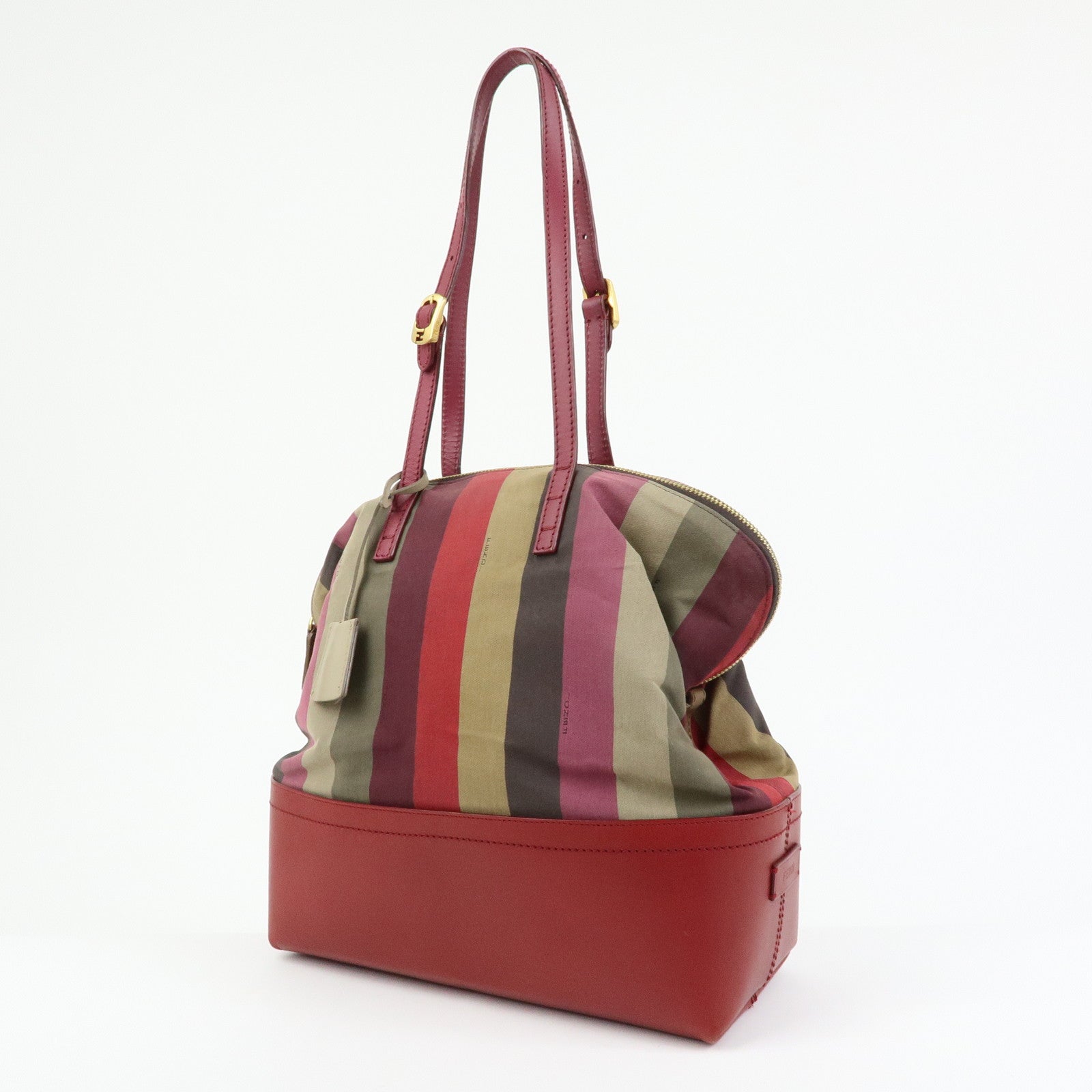 FENDI Chameleon Pequin Canvas Leather Shoulder Bag Tote Bag 8BN232
