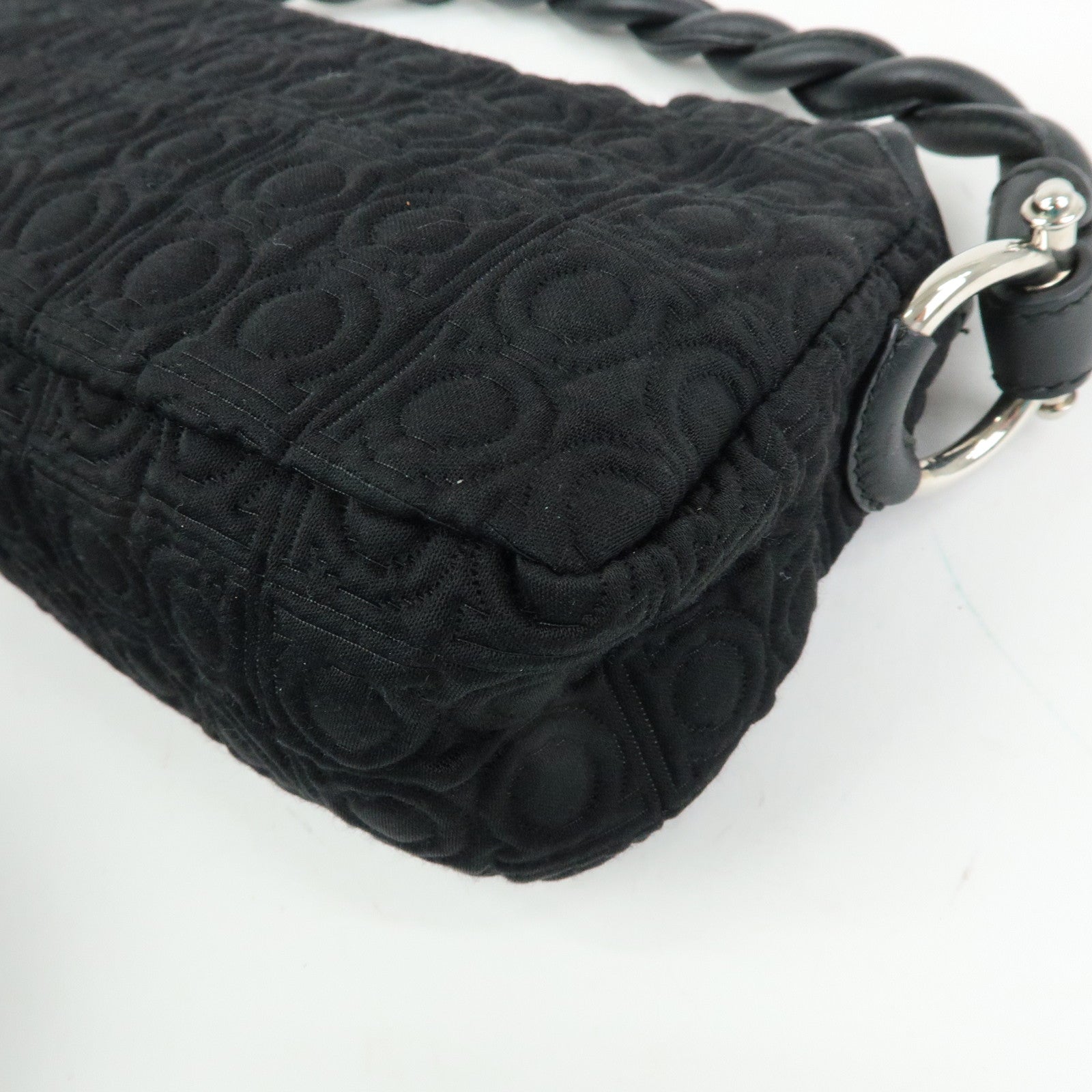 Ferragamo Gancini Canvas Leather Mini Hand Bag Black