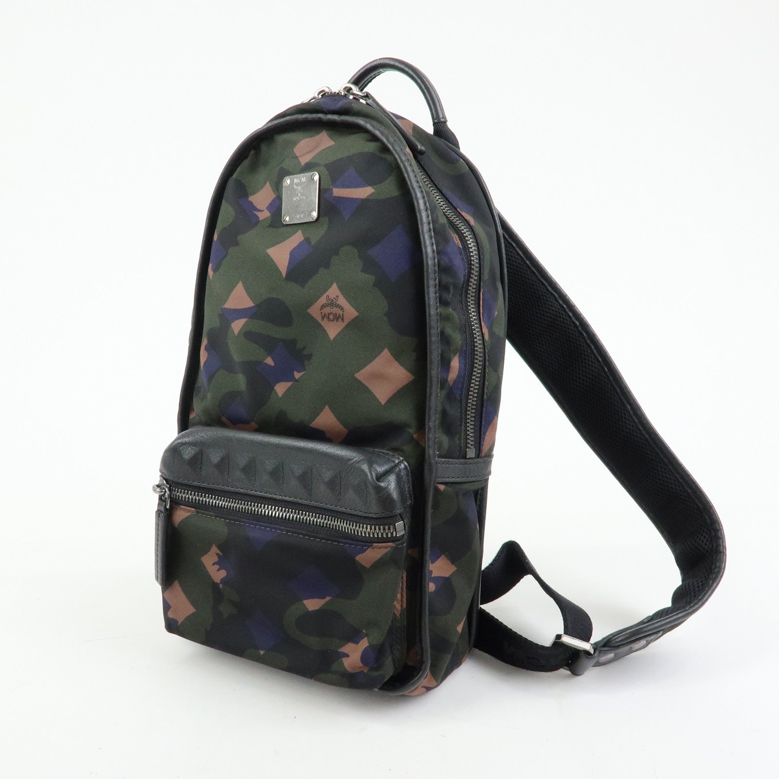 MCM Logo Nylon Leather Cross Body Bag Shoulder Bag Dark Green Black