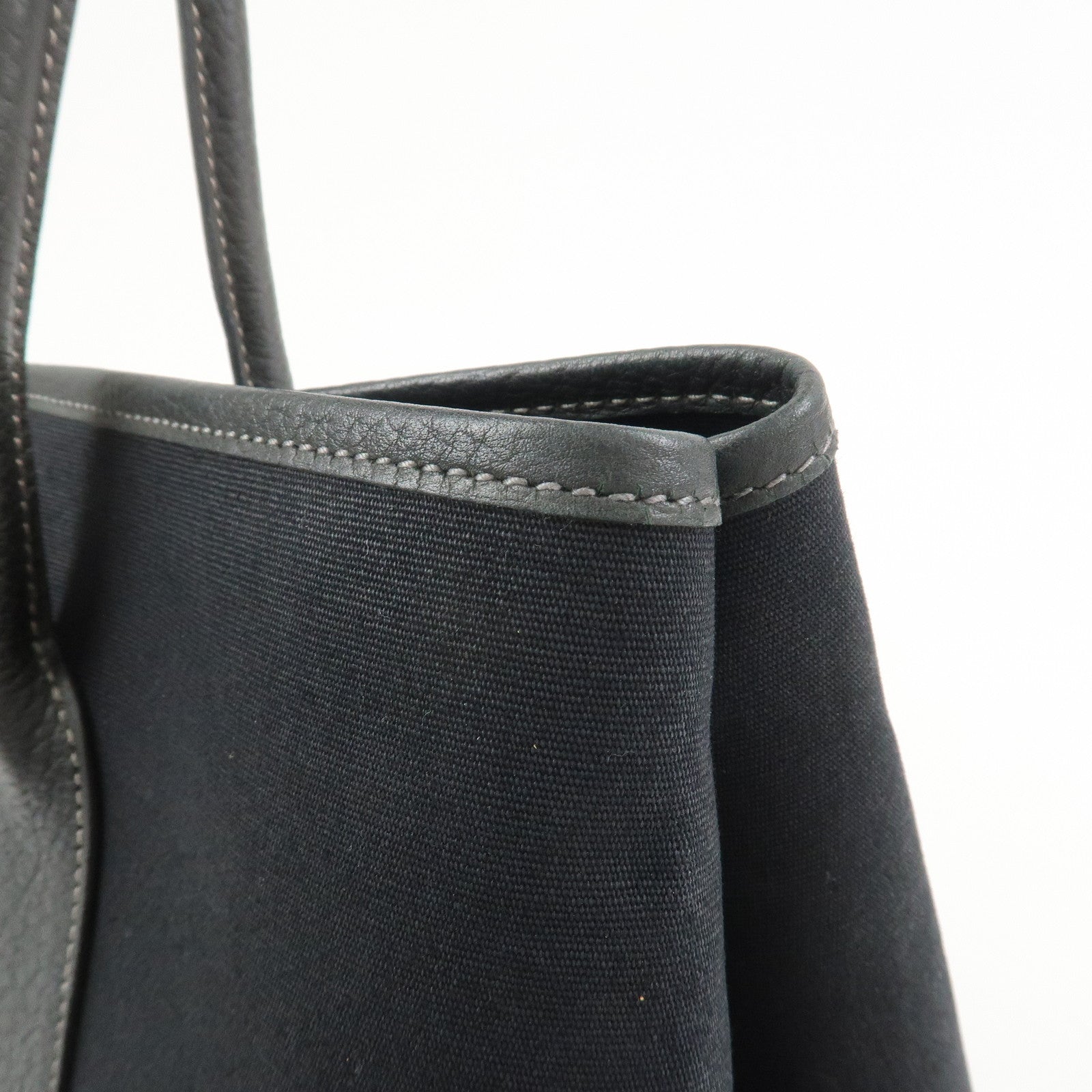 HERMES Garden Party PM Canvas Leather □K Stamped Tote Bag Black