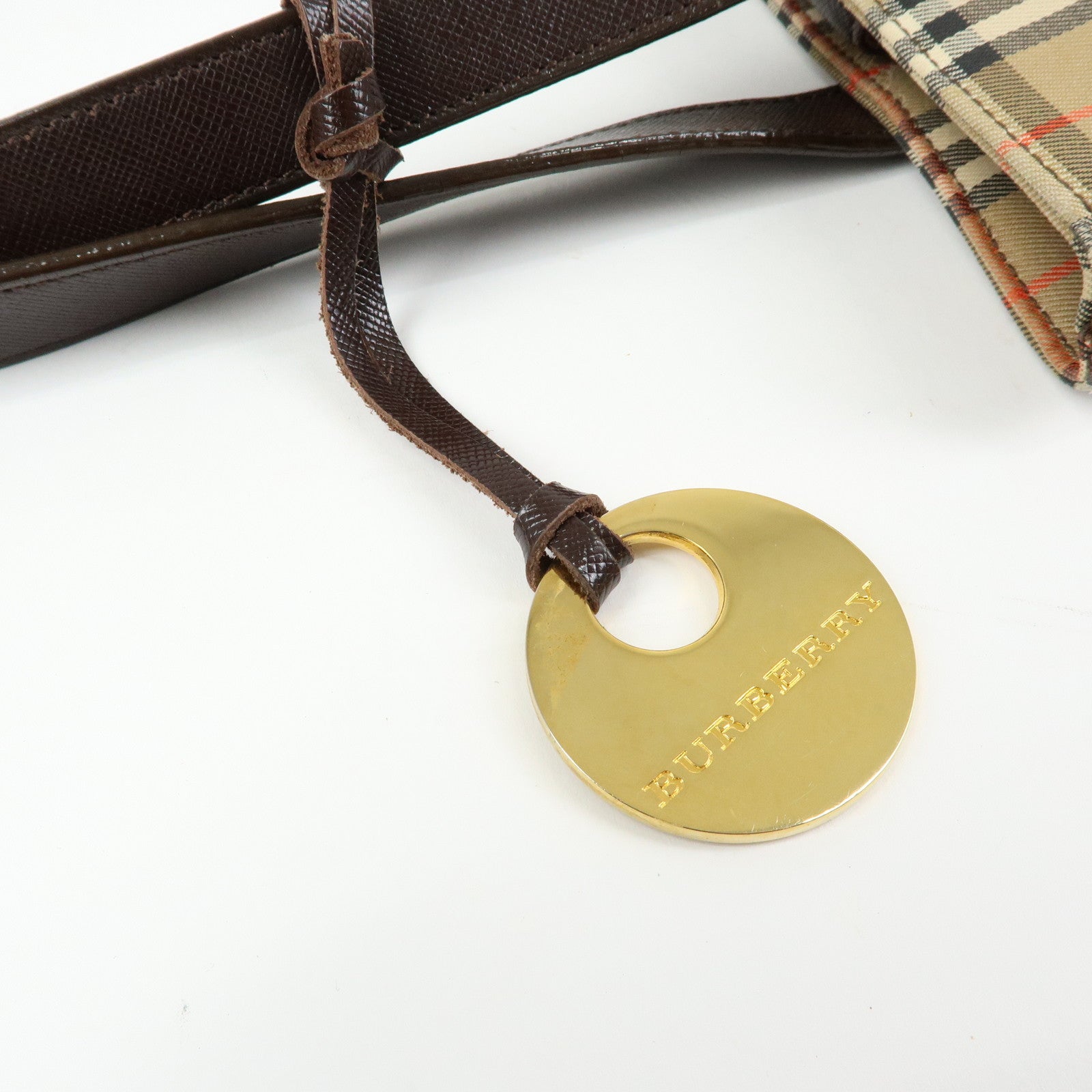 BURBERRY Nova Plaid Canvas Leather Tote Bag Shoulder Bag Beige