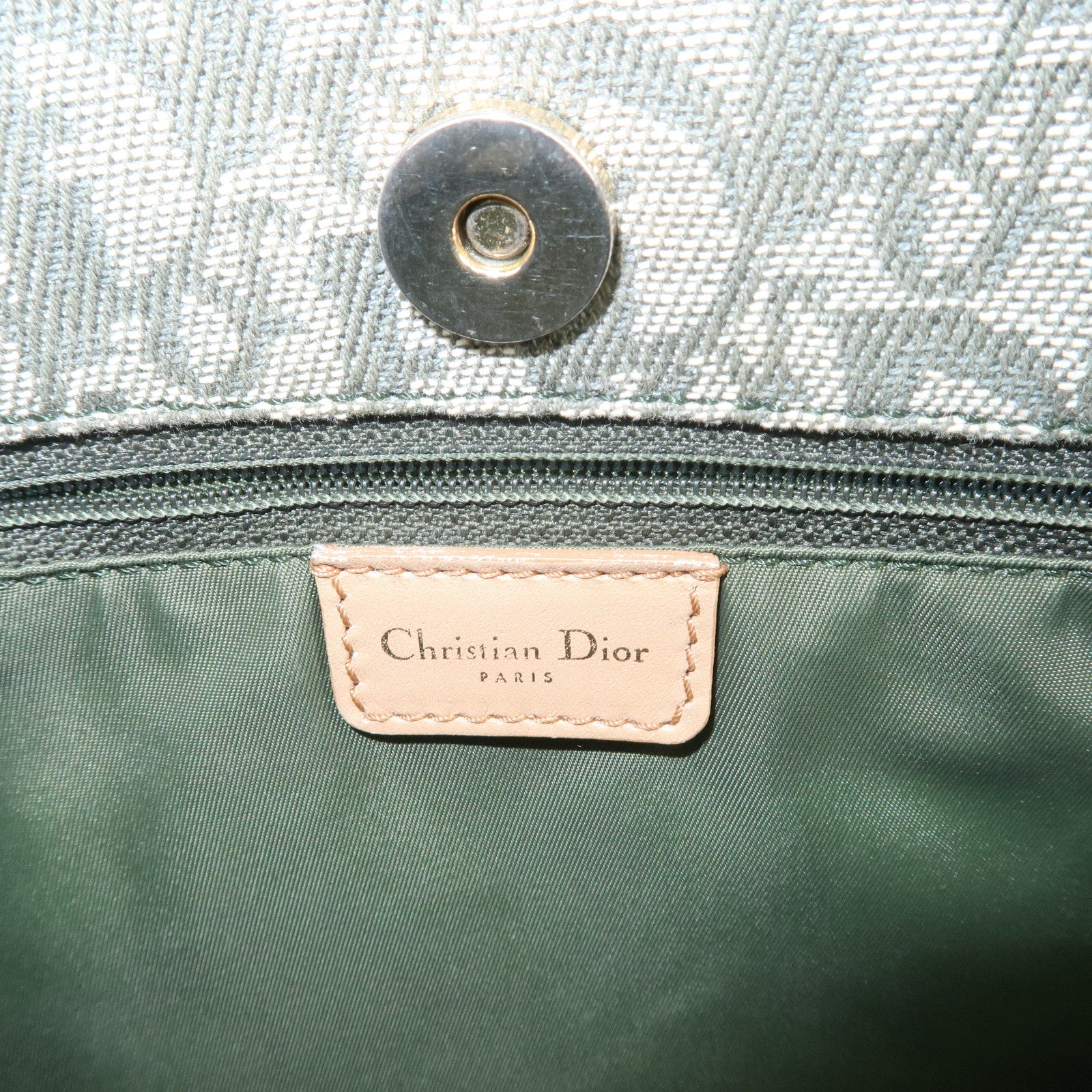 Christian Dior Trotter CH Jacquard Canvas Tote Bag Hand Bag Green