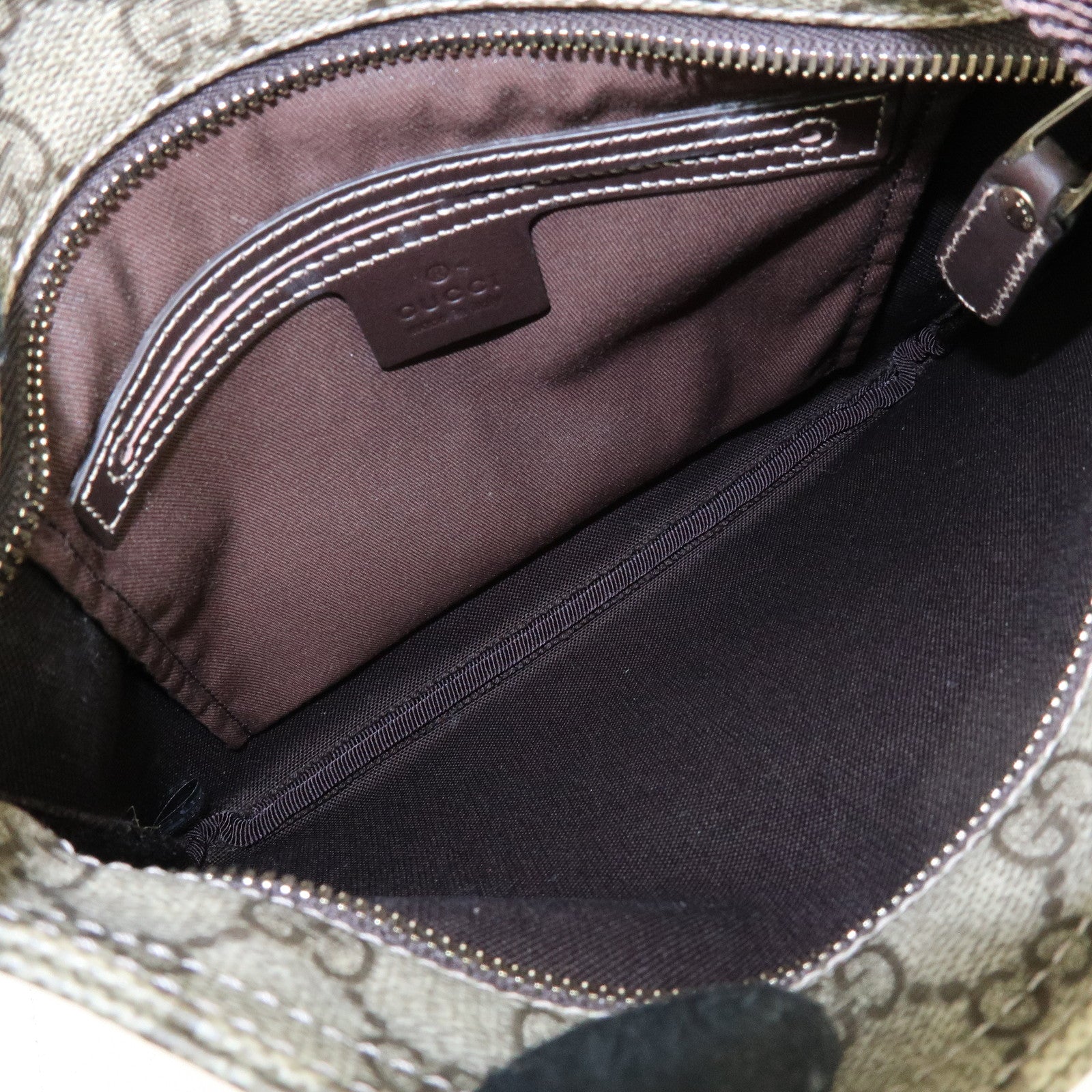 GUCCI GG Supreme Leather Shoulder Bag Gray Beige Brown 201533