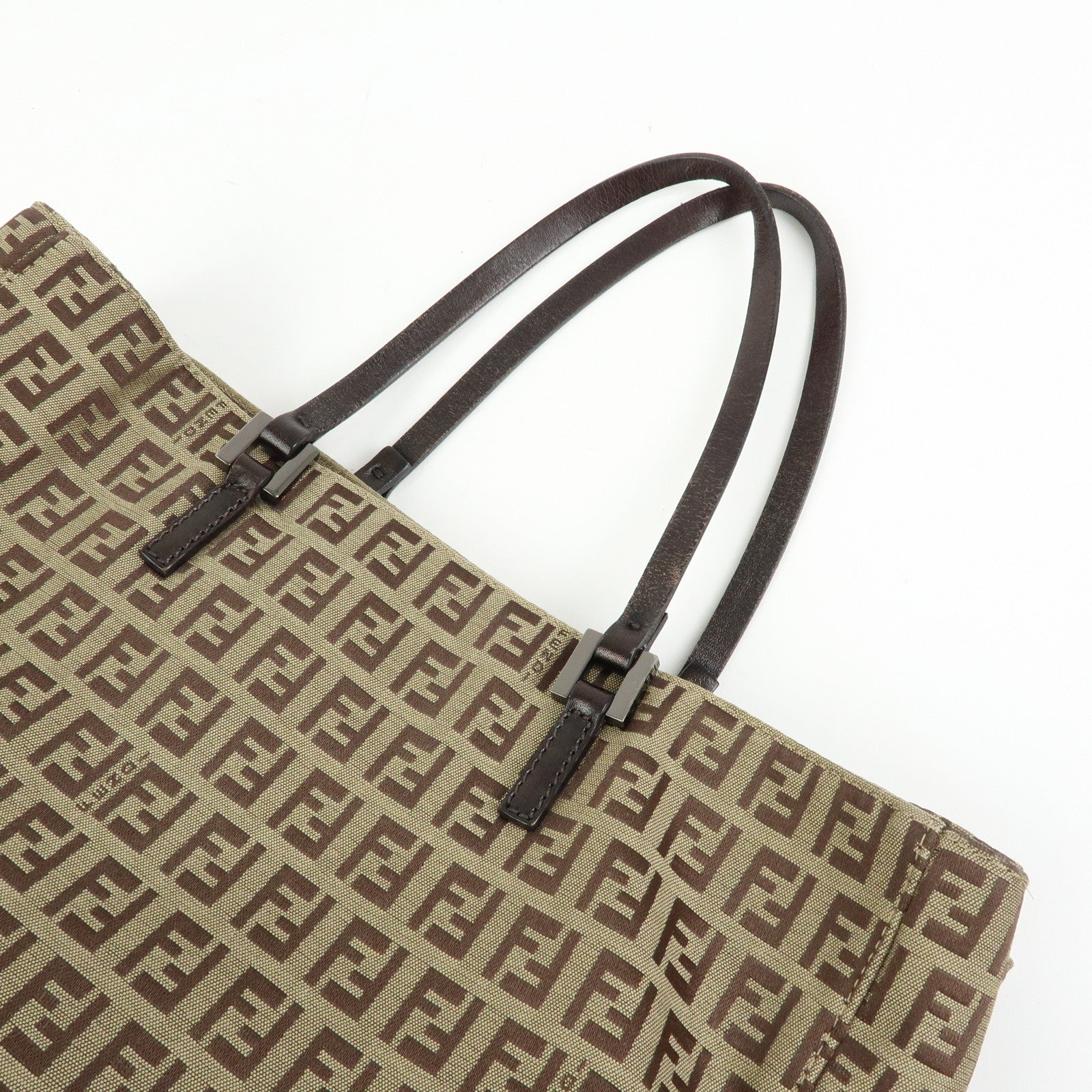 FENDI Zucchino Canvas Leather Tote Bag Beige Brown 8BH019