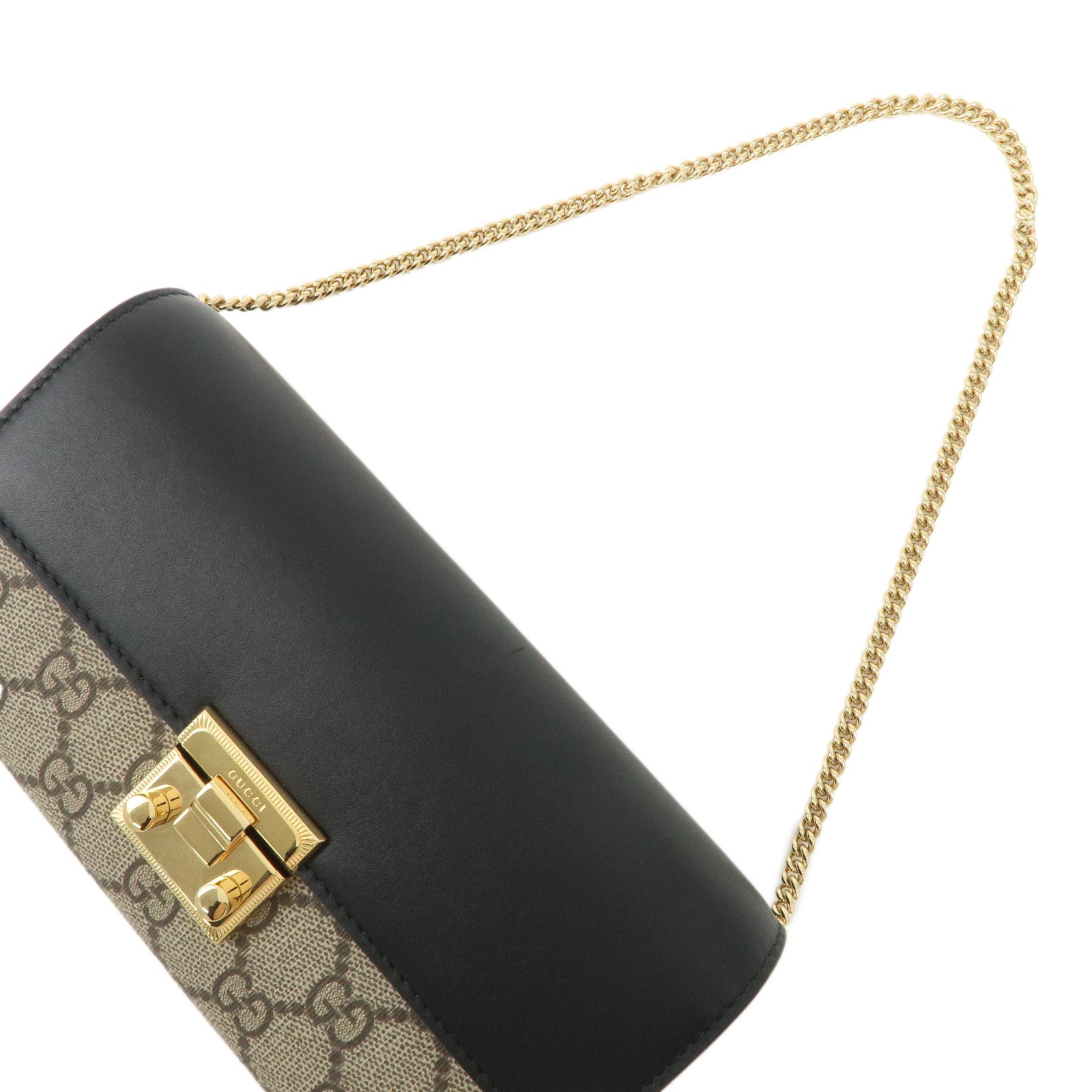 GUCCI GG Supreme Leather Chain Wallet WOC Beige Black 779774