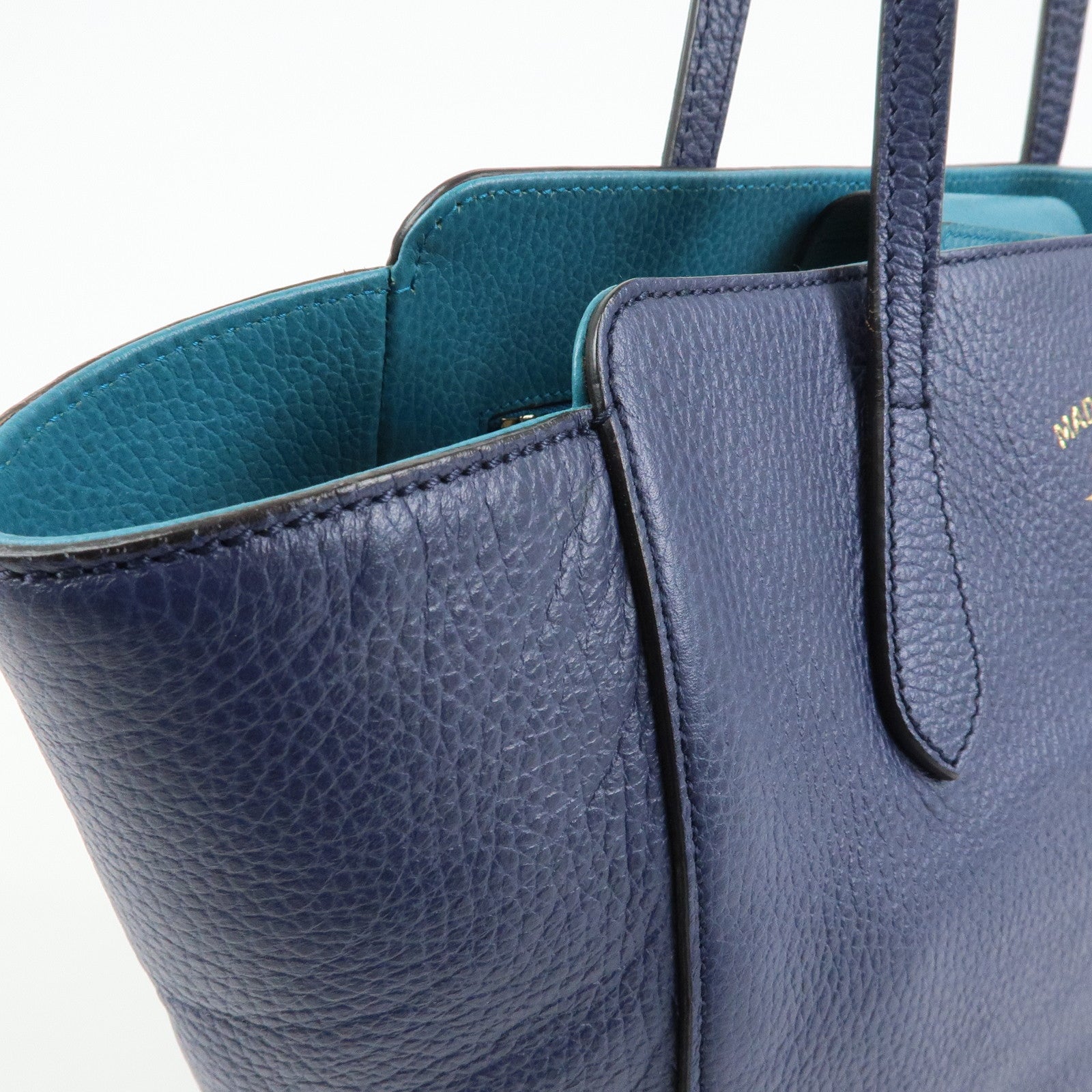 GUCCI Swing Calf Leather Shoulder Bag Tote Bag Blue 354408