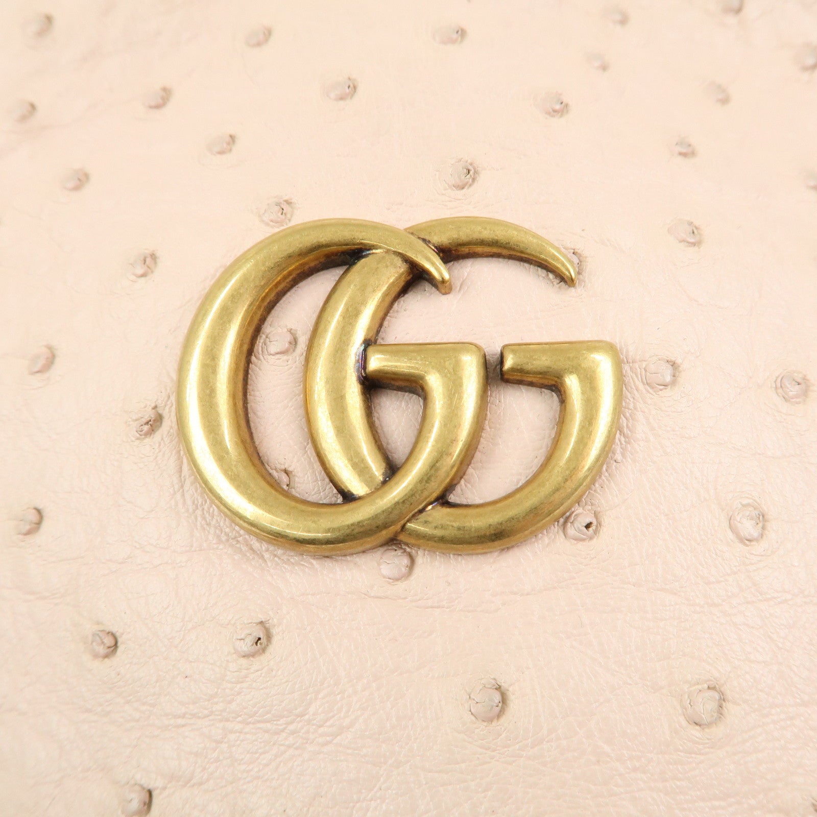 GUCCI GG Marmont Ostrich Leather Mini Bucket Chain Bag Ivory 575163