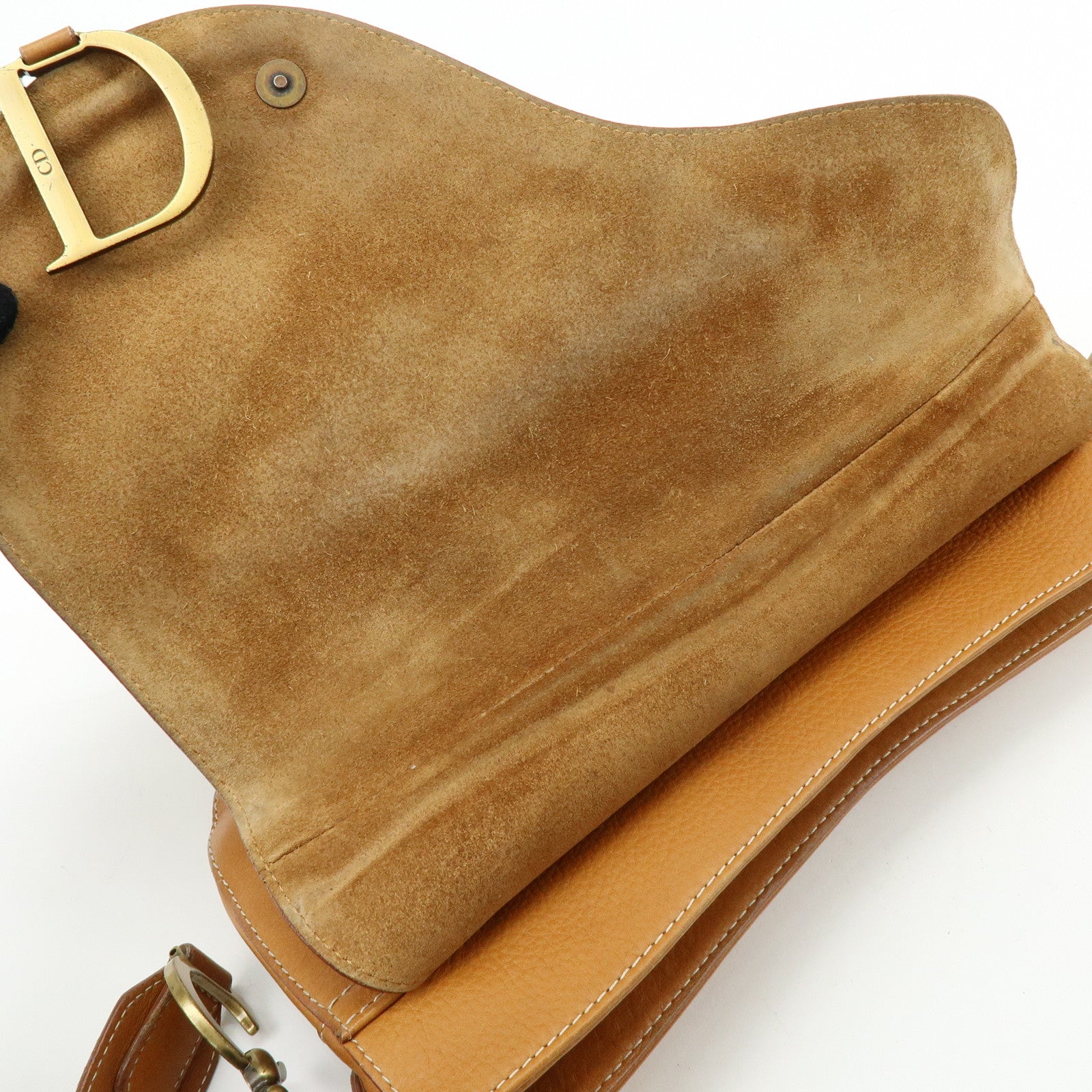Christian Dior Saddle Leather Shoulder Bag Hand Bag Light Brown