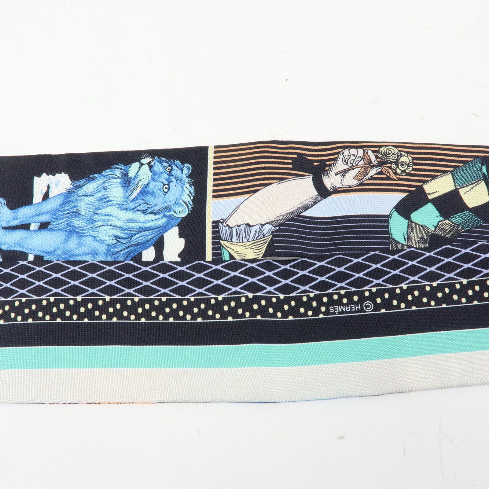HERMES Silk 100% Twilly Scraf Grand Theatre Nouveau Black