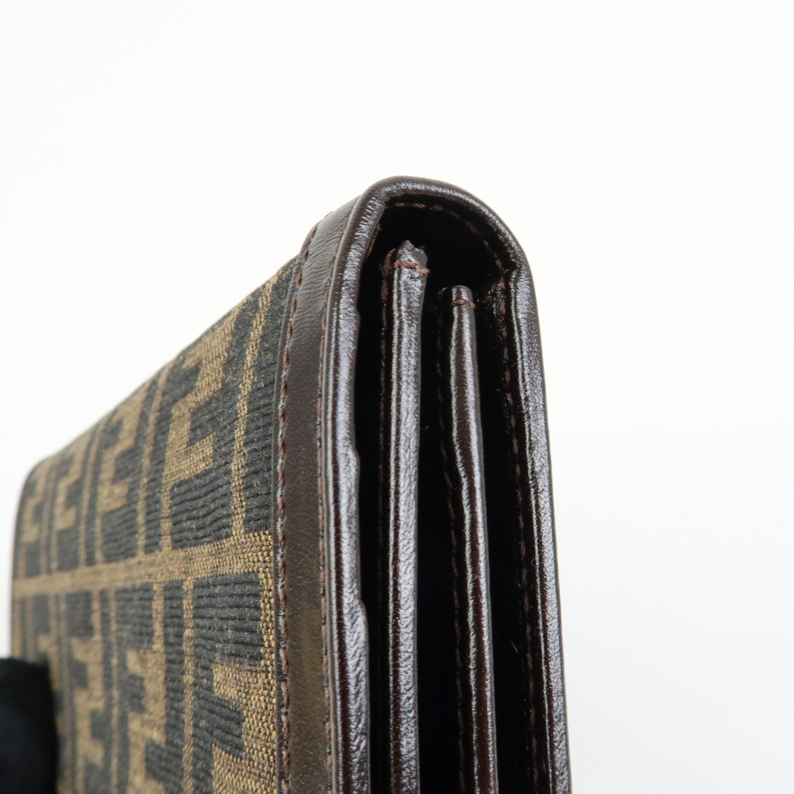 FENDI Zucca Canvas Leather Bi-fold Long Wallet Brown 30851