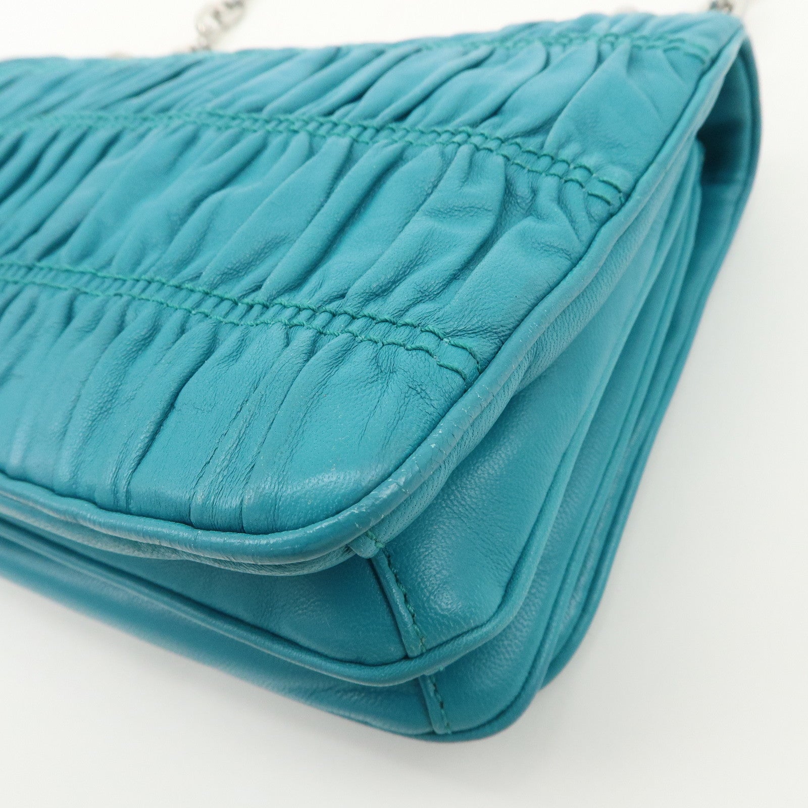 PRADA Nappa Gaufre Leather Chain Shoulder Bag Hand Bag Blue