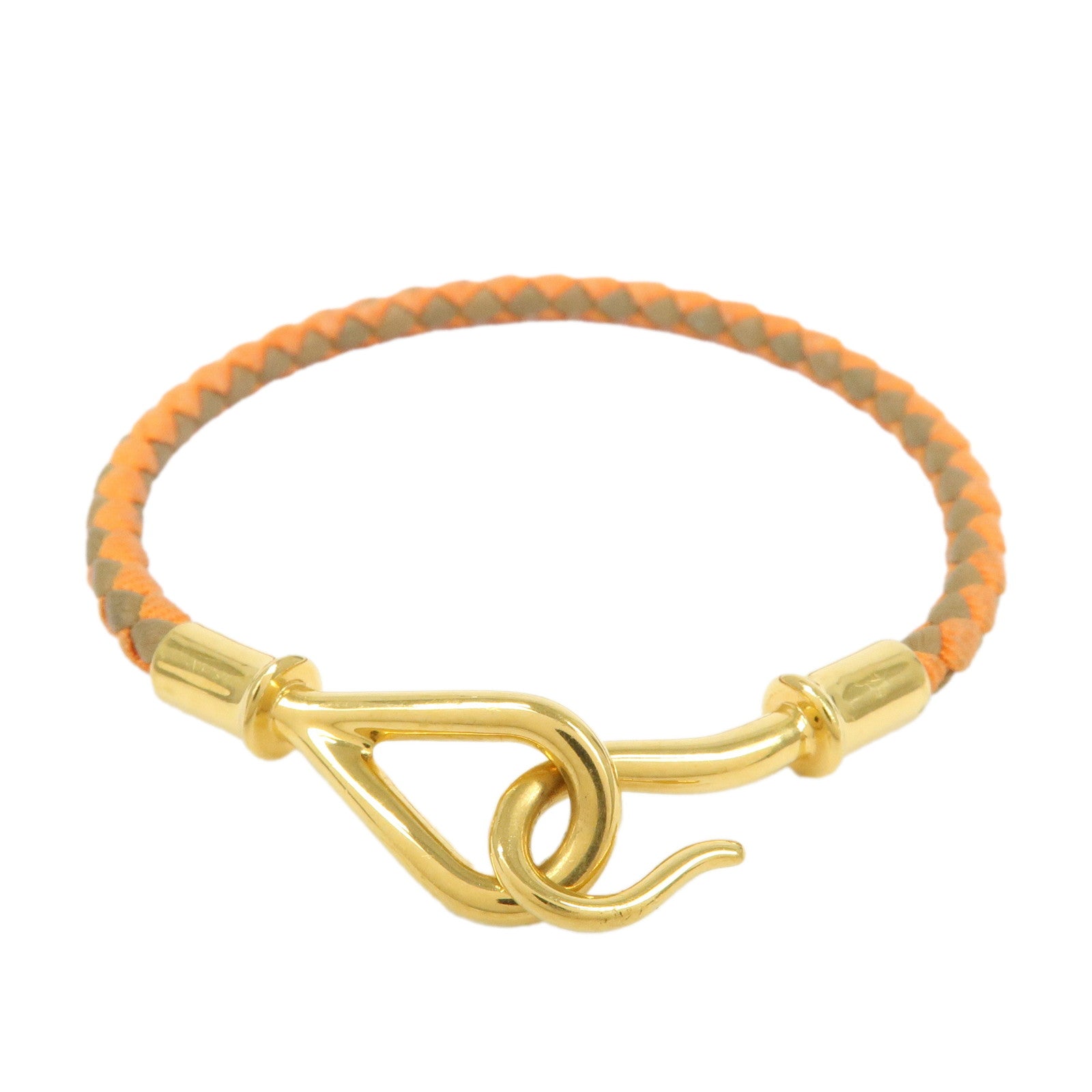 HERMES Leather Jumbo Choker Bracelet Orange Brown