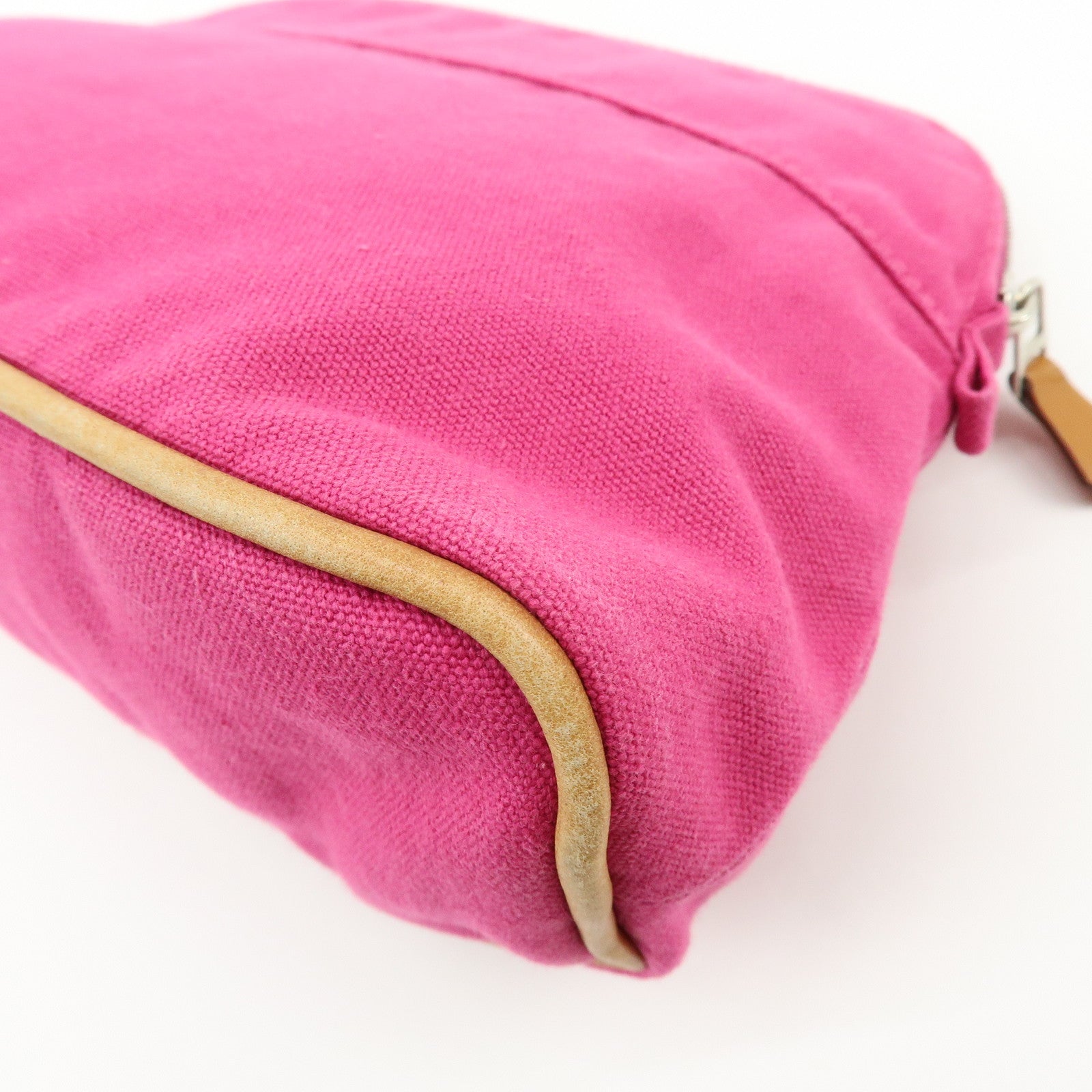 HERMES Bolide Pouch MM Cotton Leather Cosmetic Makeup Pouch Pink