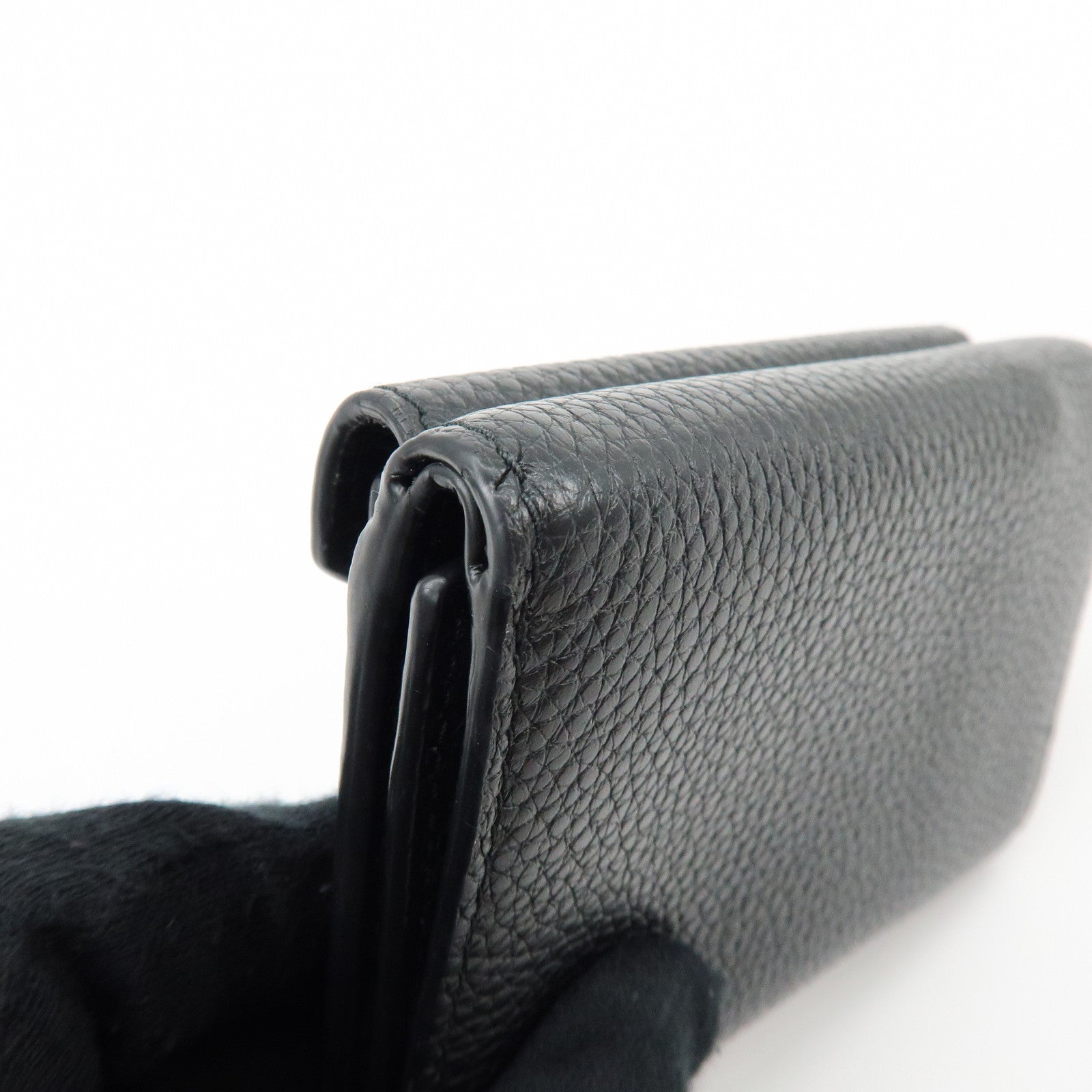 PRADA Logo Saffiano Leather Tri-fold Compact Wallet Black 1MH021