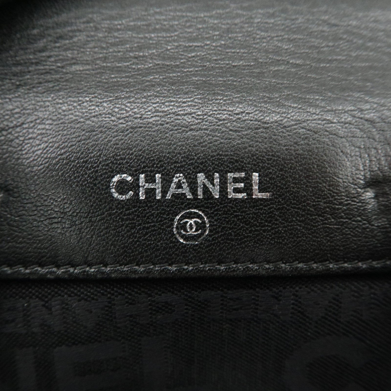 CHANEL Logo Matelasse Lamb Skin Bi-fold Wallet Black