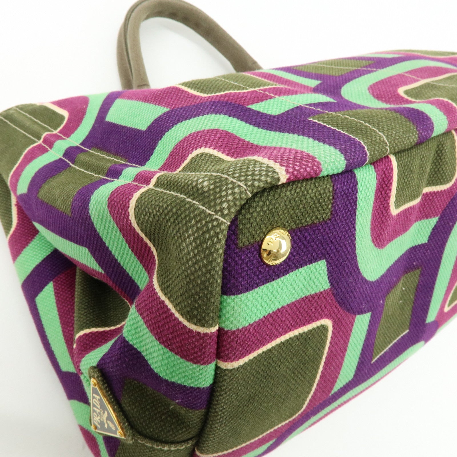 PRADA Triangle Logo Canapa Large Canvas Tote Bag Hand Bag BN1872