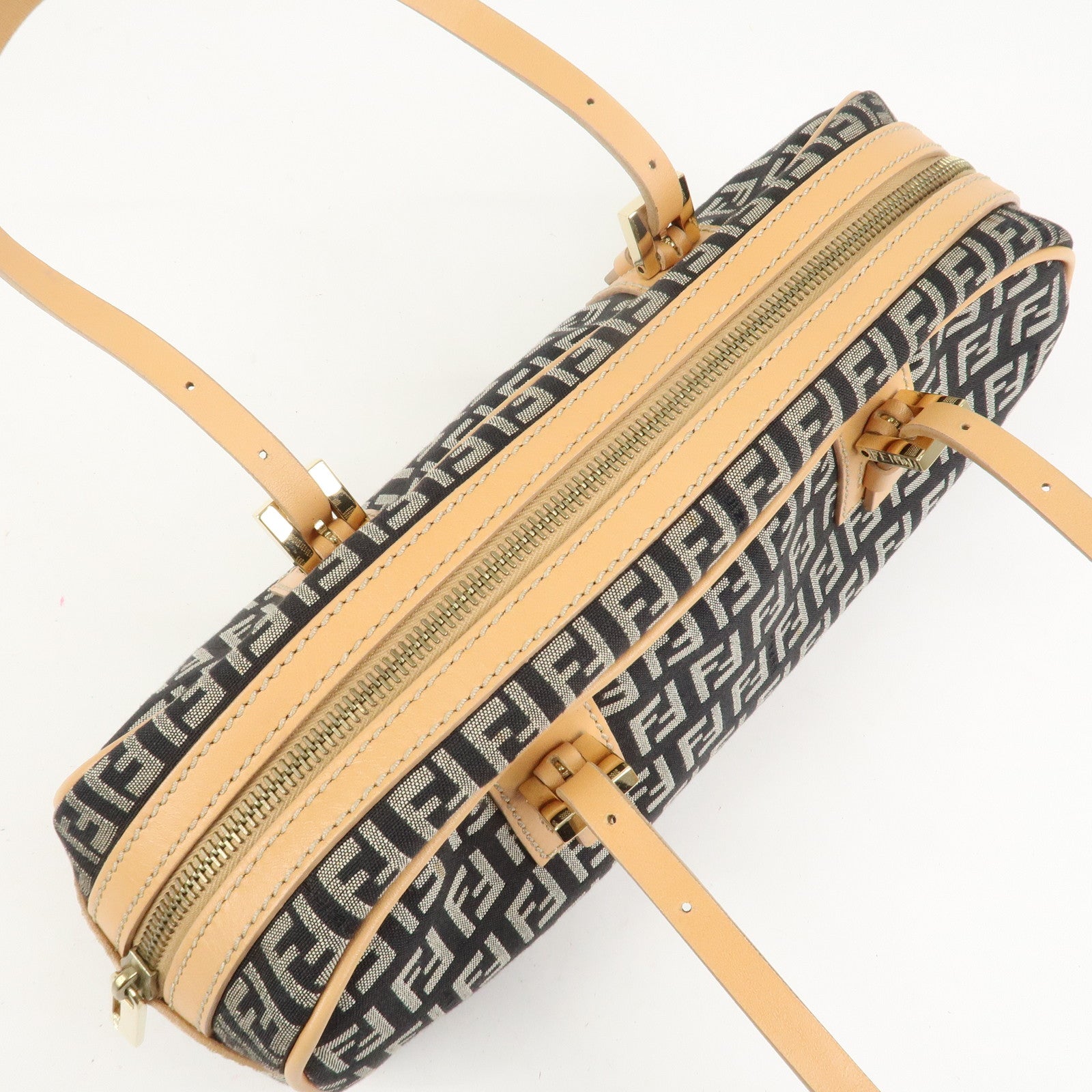 FENDI Zucchino Canvas Leather Mini Boston Bag Hand Bag Black 8BL007