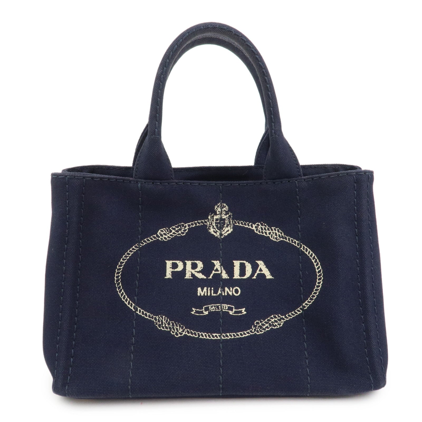 PRADA Logo Canapa Mini Canvas 2Way Bag Hand Bag Navy 1BG439
