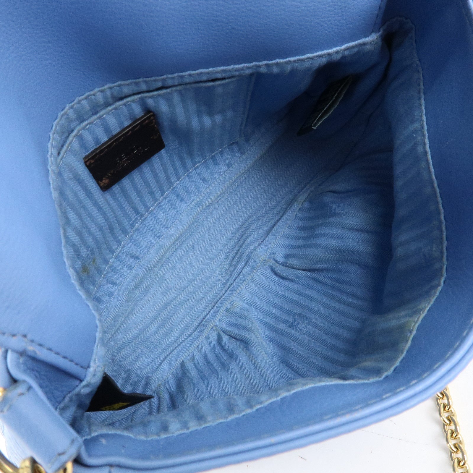 FENDI Leather Chain Shoulder Bag Crossbody Bag Light Blue 8M0276