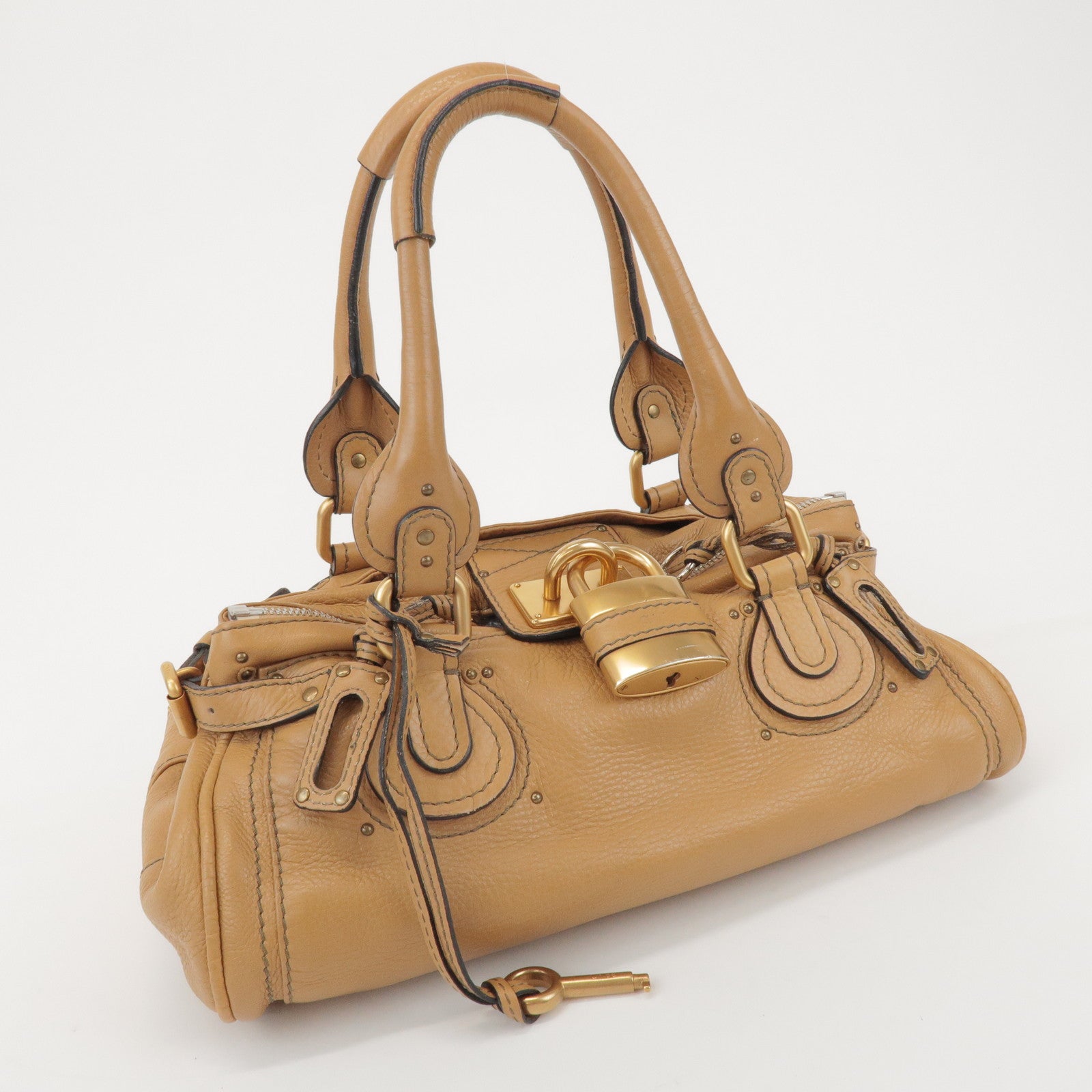 Chloe Paddington Leather Tote Bag Hand Bag Beige Brown