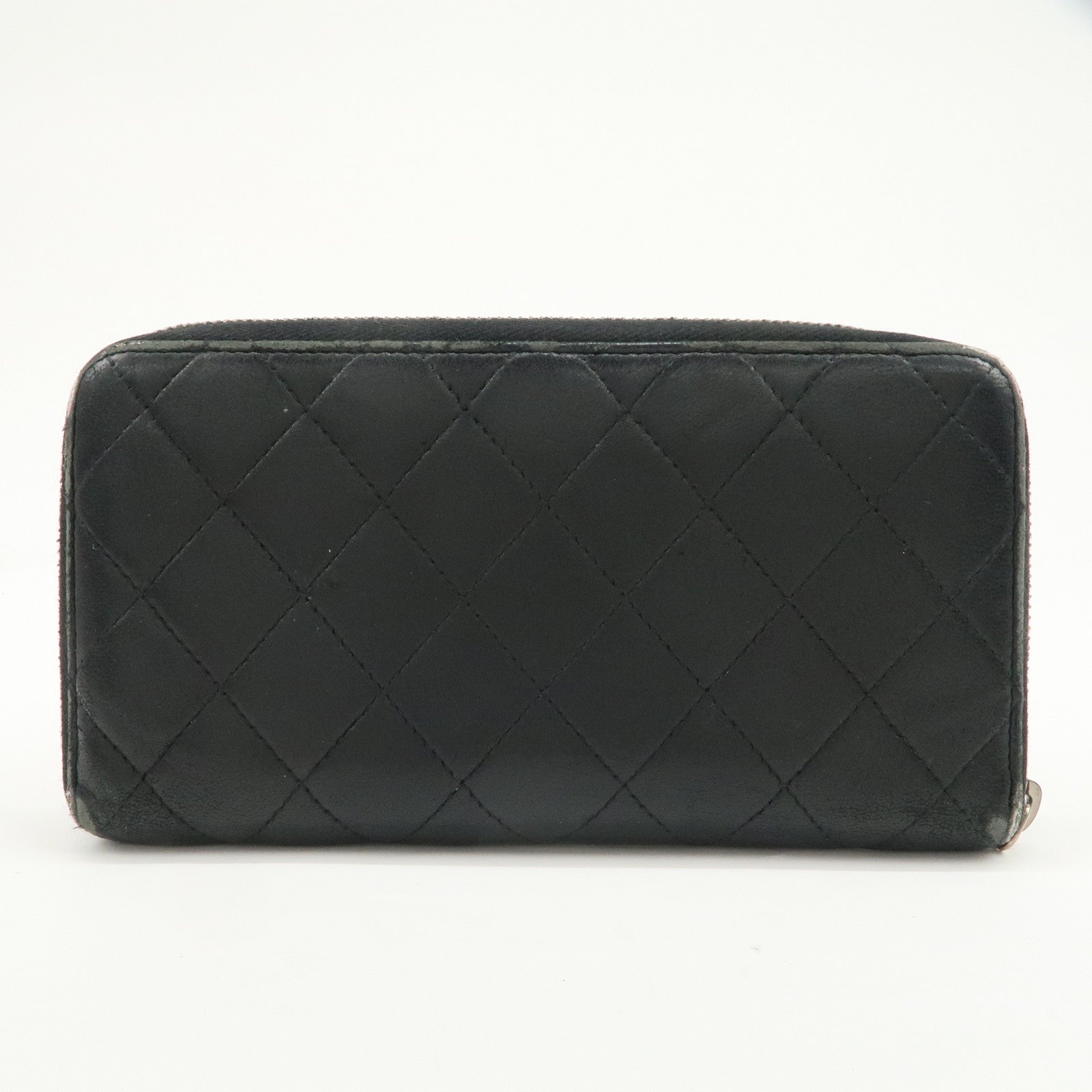 CHANEL Matelasse Lamb Skin Round Zippy Long Wallet Black A50097