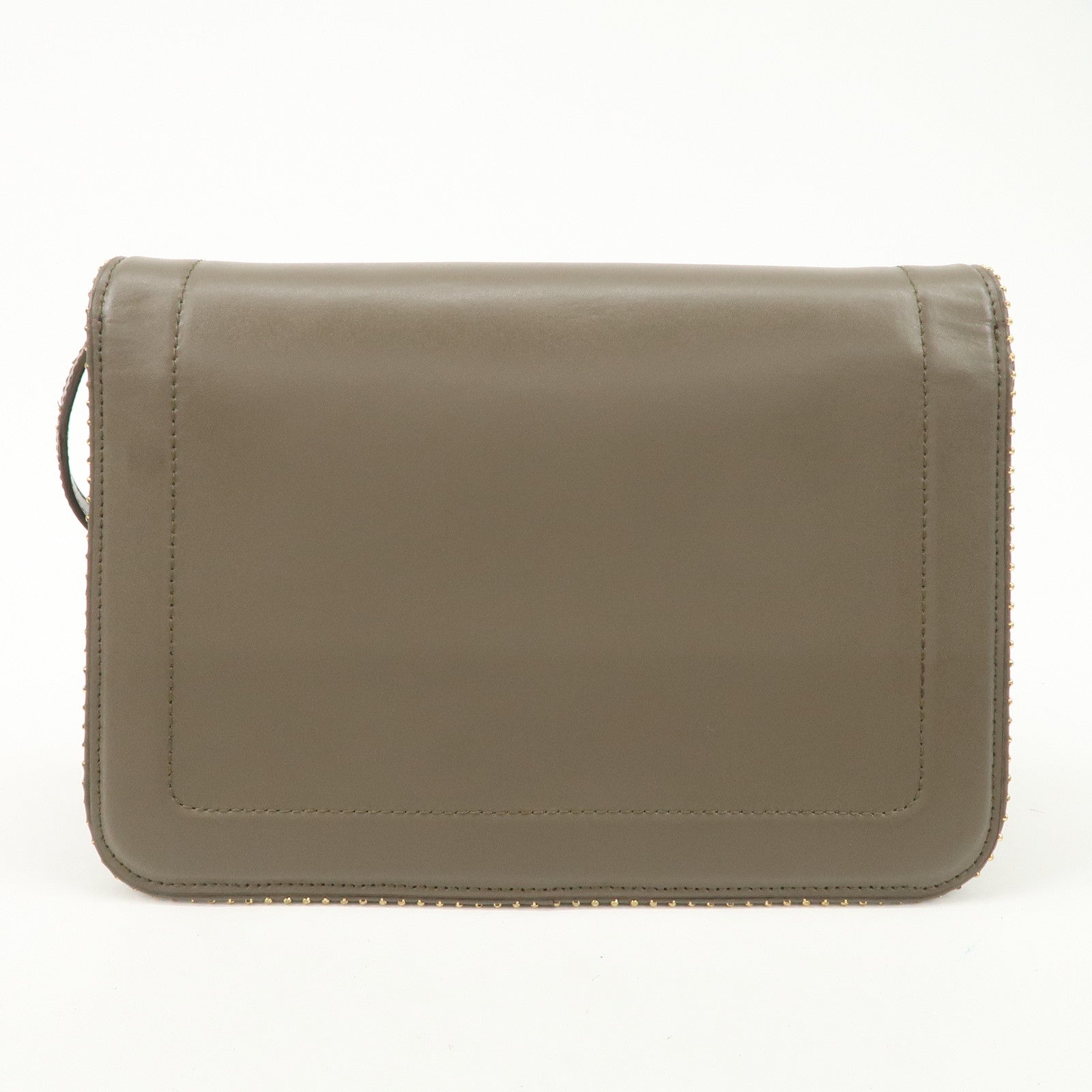 Ferragamo Vara Leather Ribbon Studs Shoulder Bag Greige Used