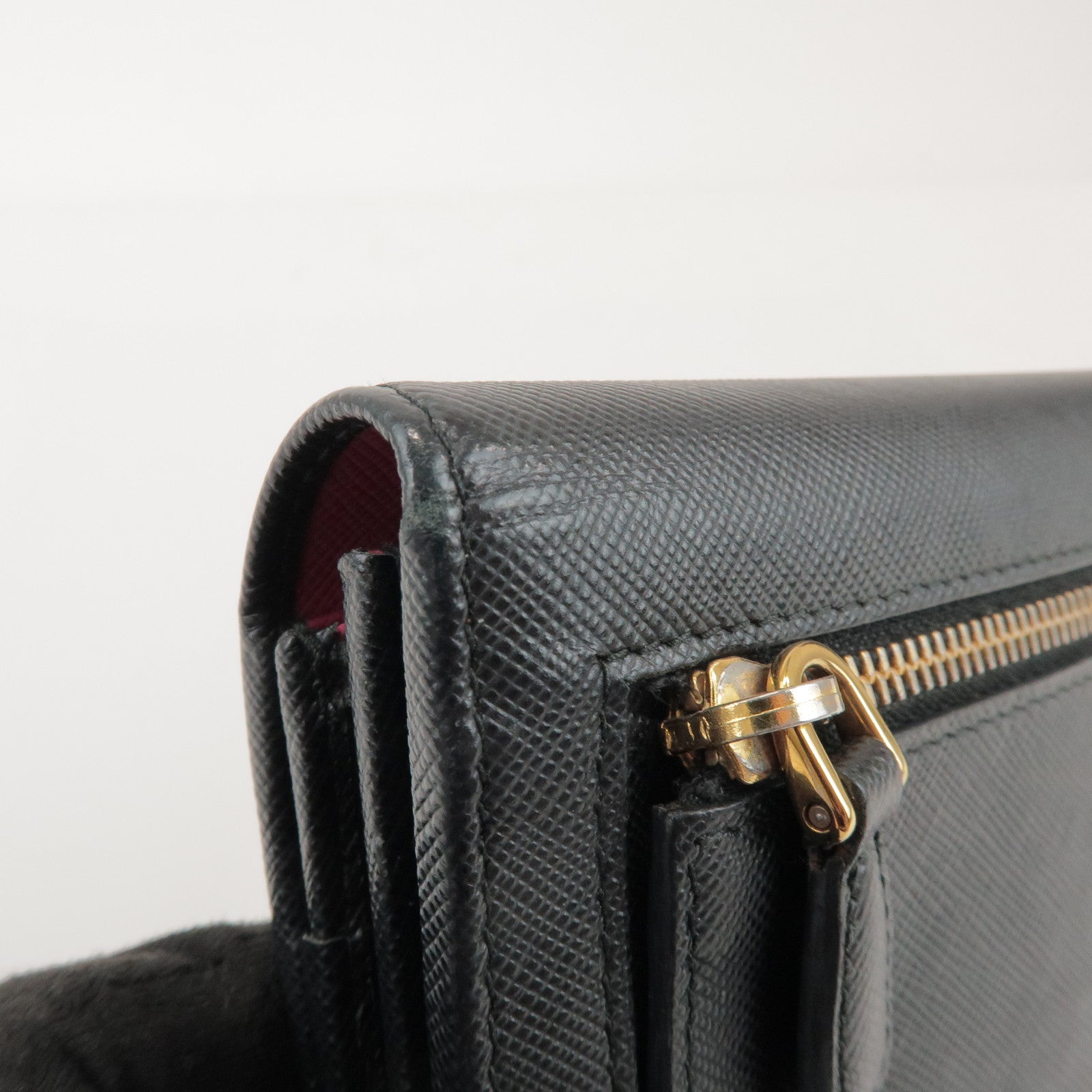 PRADA Logo Saffiano Leather Flap Bi-Fold Long Wallet Black