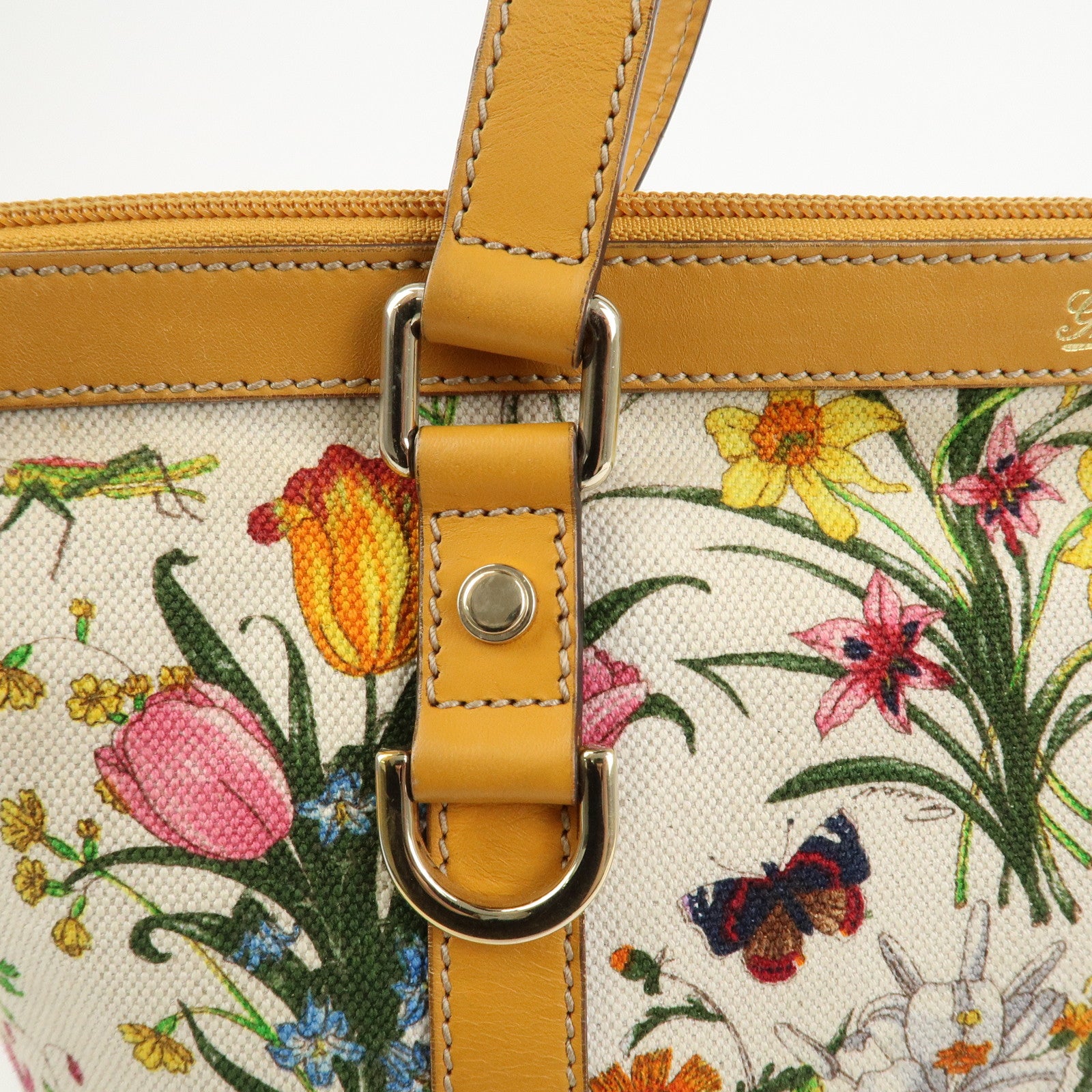 GUCCI Abbey Canvas Leather Tote Bag Shoulder Bag Flora 272399