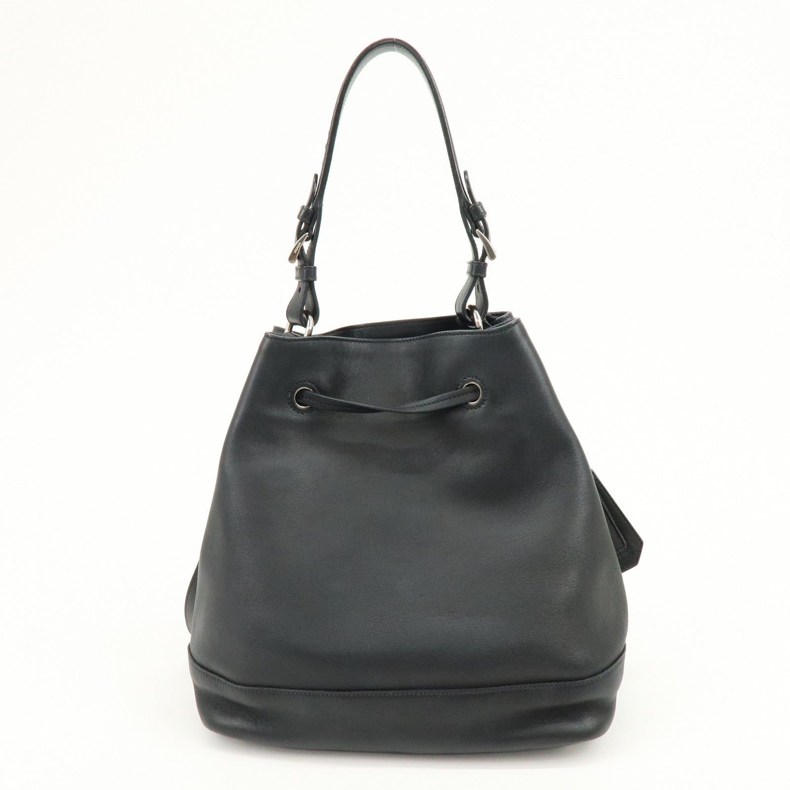 PRADA Triangle Logo City Calf Leather 2Way Bag Bucket Bag Black