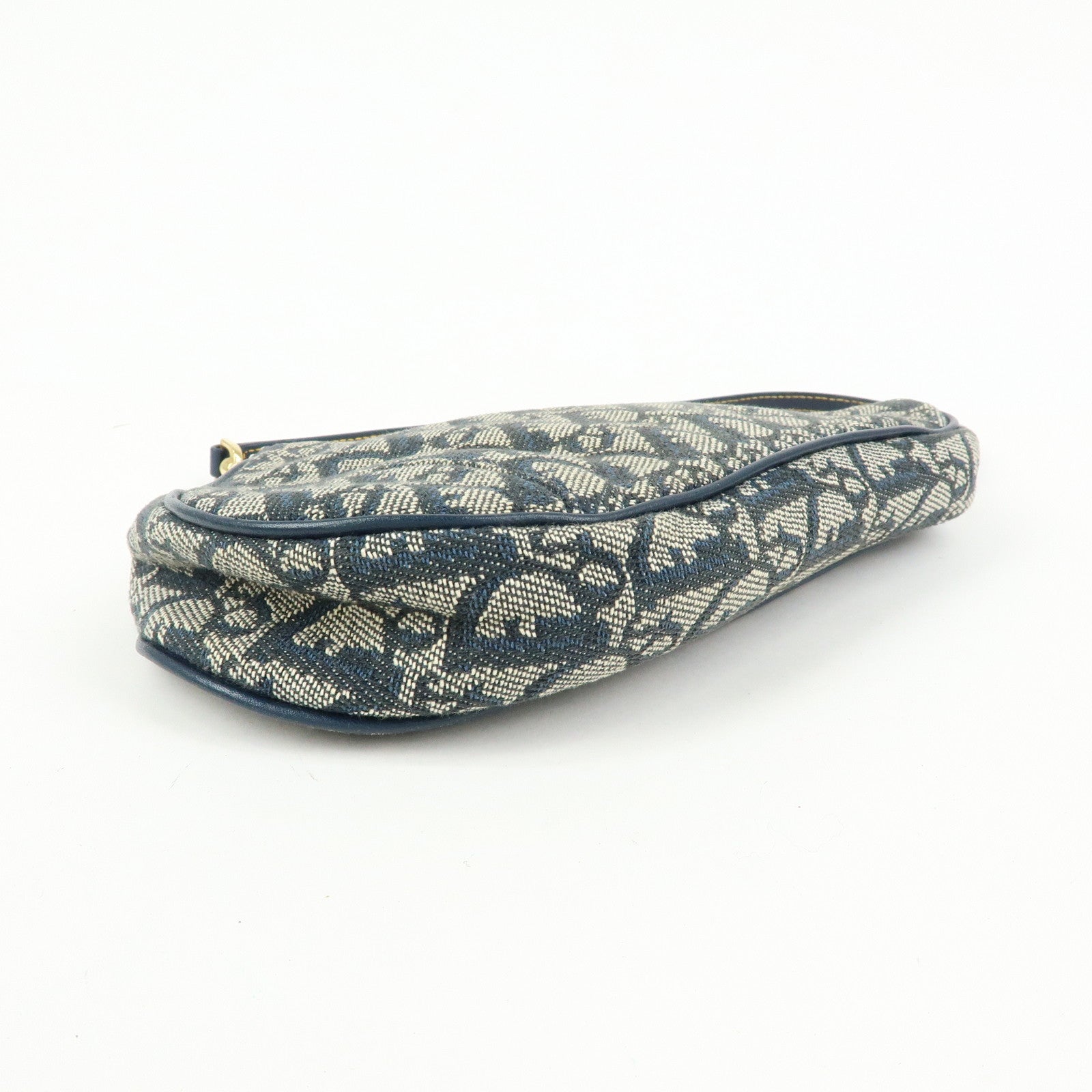 Christian Dior Saddle Oblique Canvas Leather Hand Bag Navy White