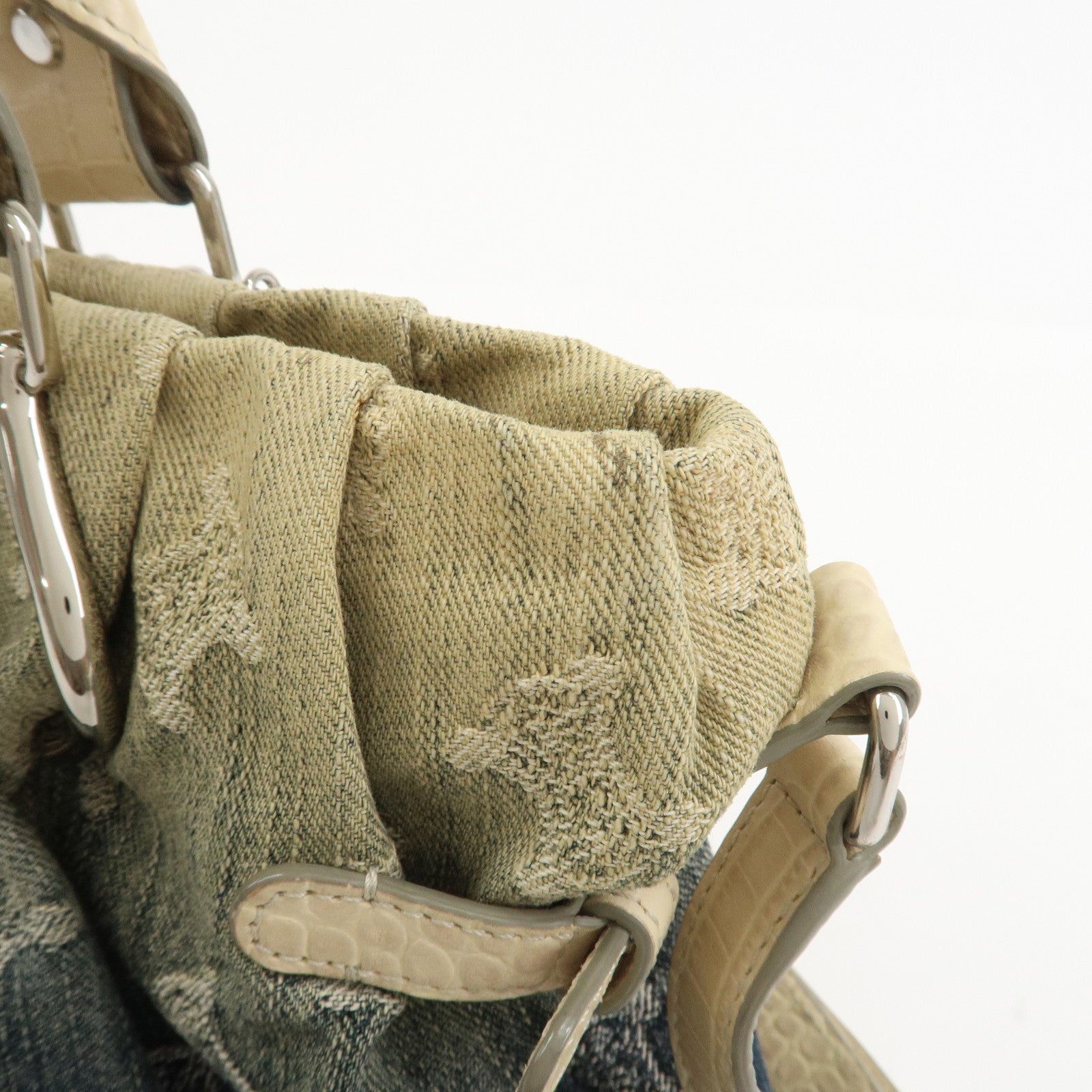 CELINE Macadam Denim Embossed Leather 2WAY Bag Hand Bag Blue Ivory