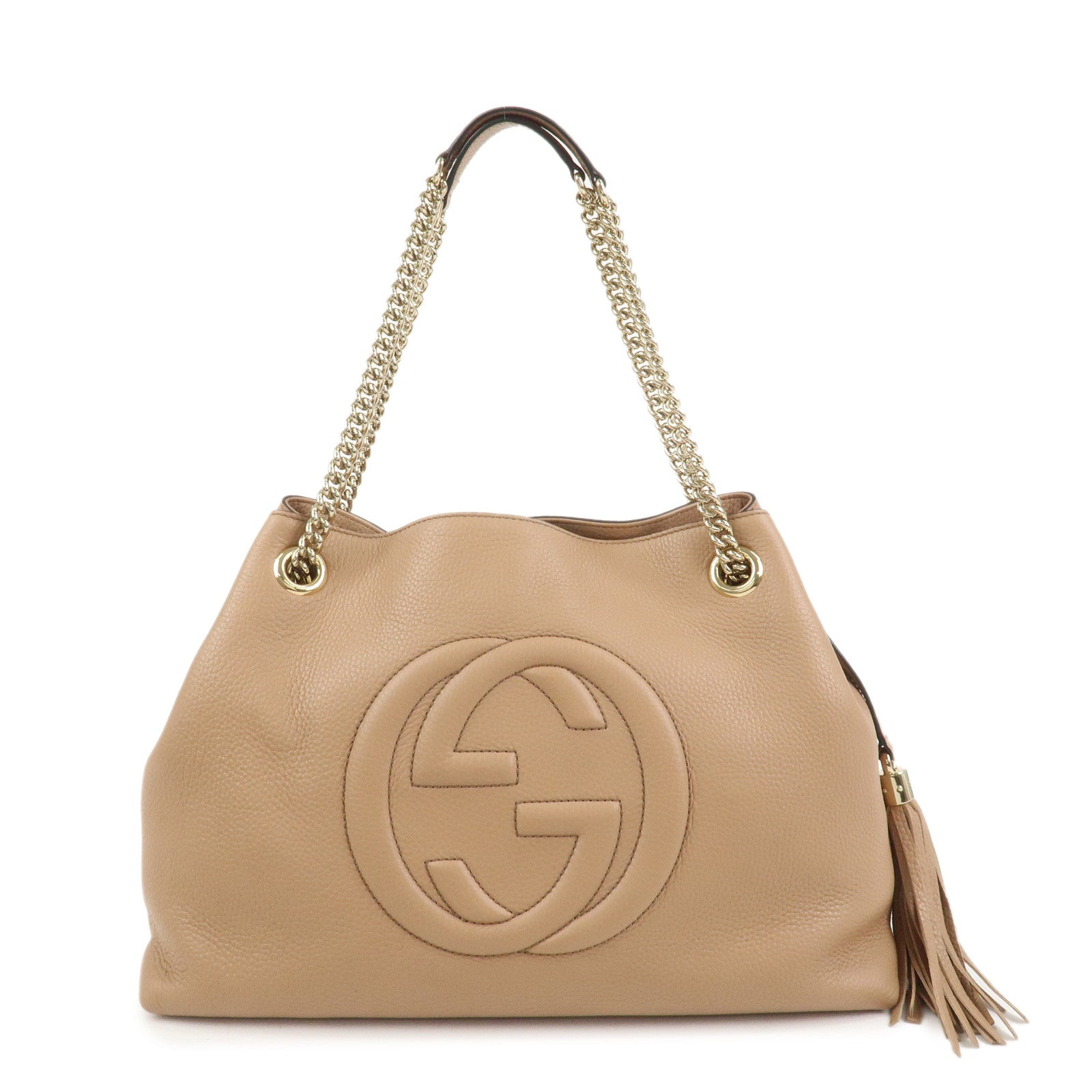 GUCCI SOHO Interlocking G Leather Chain Shoulder Bag Beige 536196