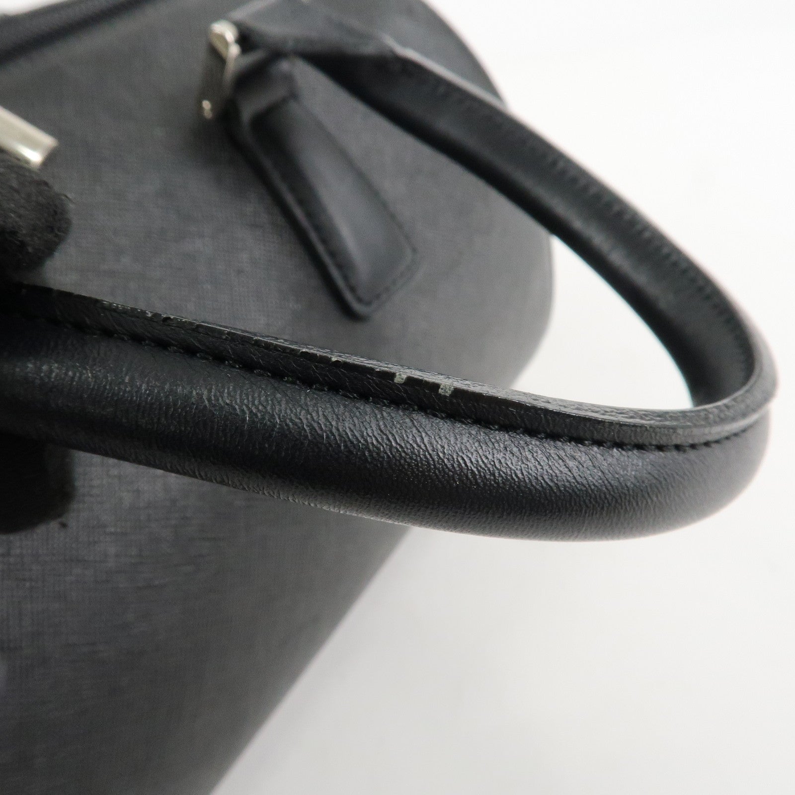 BURBERRY Leather Boston Bag Hand Bag Black Silver HDW Used