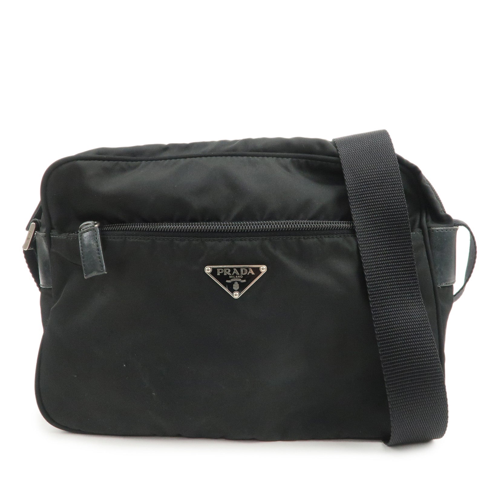 PRADA Triangle Logo Nylon Shoulder Bag Crossbody Bag Black BT0166