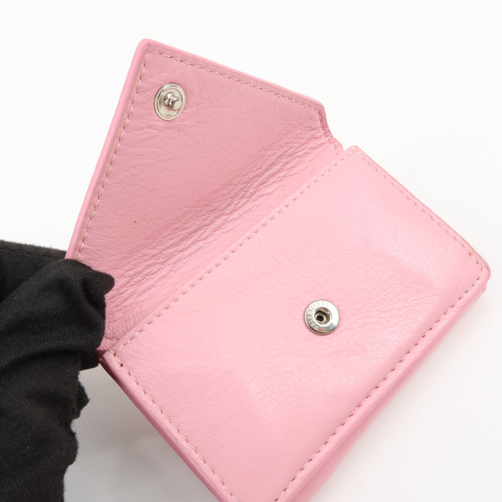 BALENCIAGA Leather Tri-fold Compact Wallet Pink 391446