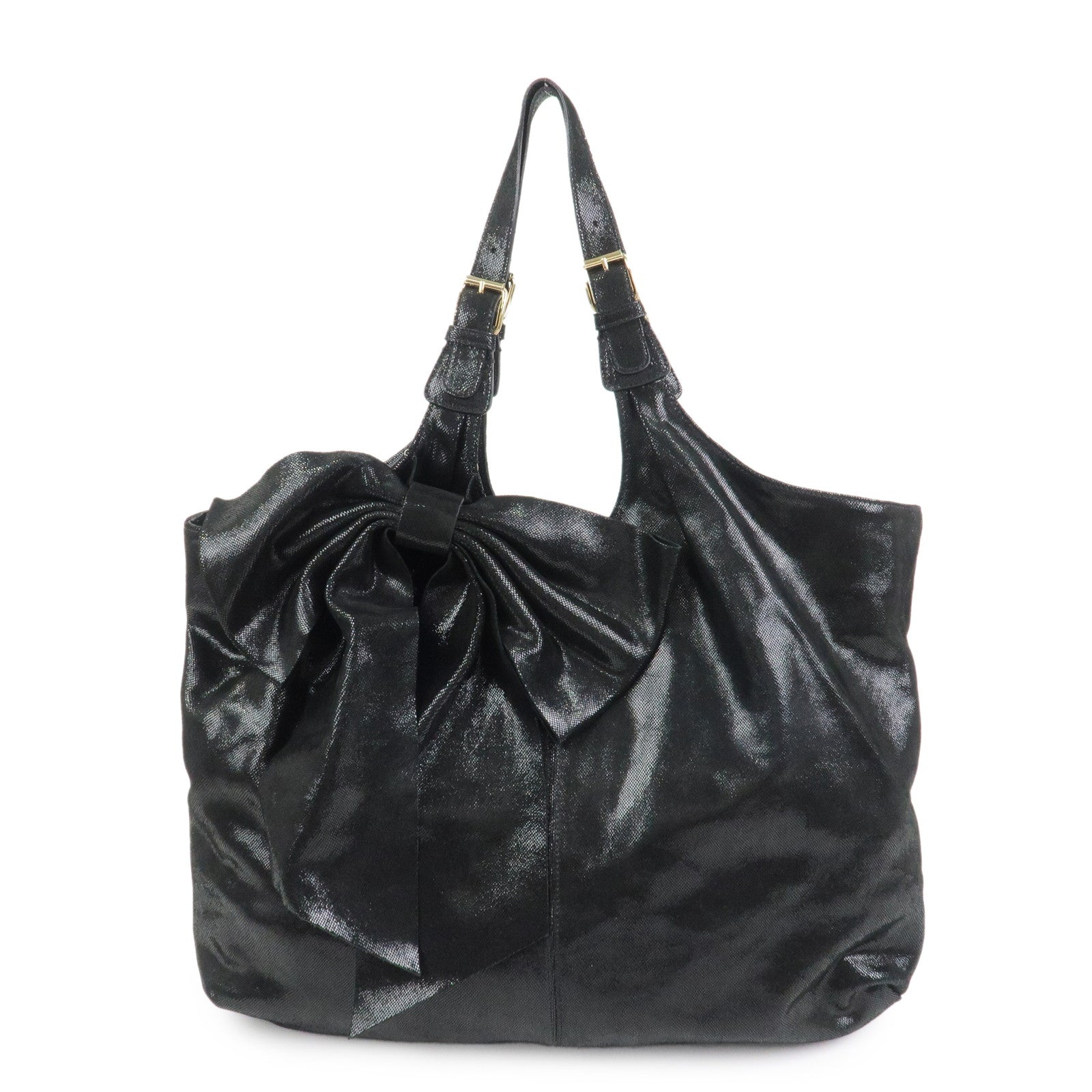 VALENTINO RED Valentino Leather Ribbon Tote Bag Shoulder Bag Black