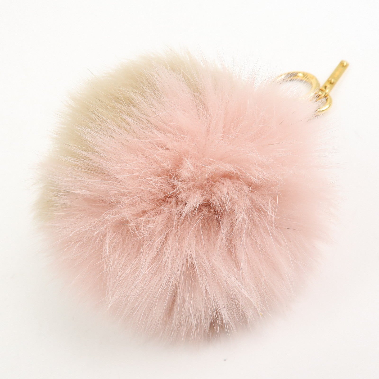 FENDI Pompom Fur Bag Charm Key Ring Brown Pink A7R259