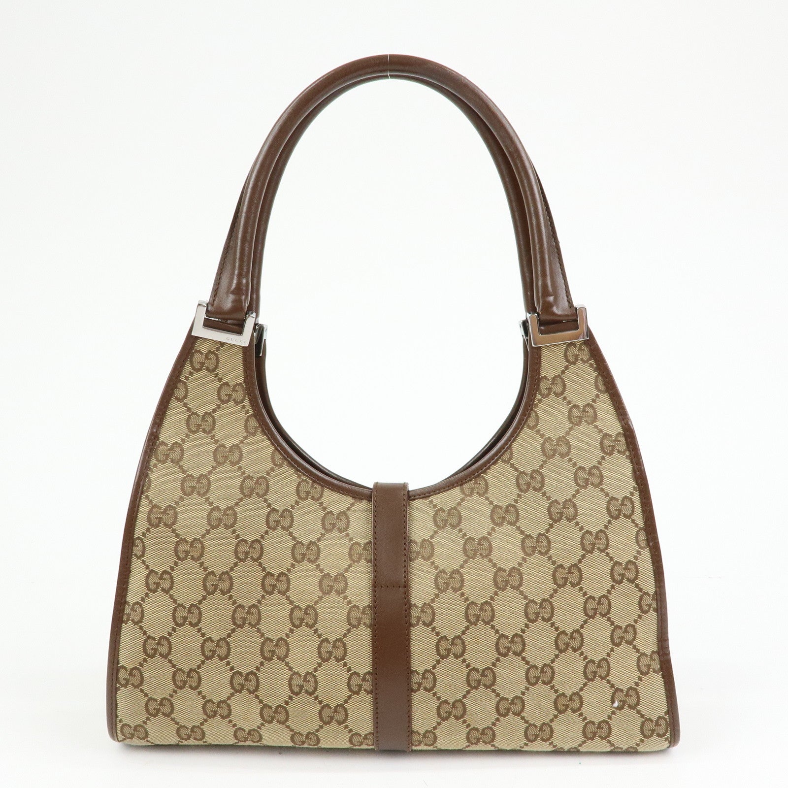 GUCCI Jackie GG Canvas Leather Shoulder Bag Beige Brown 002.1067